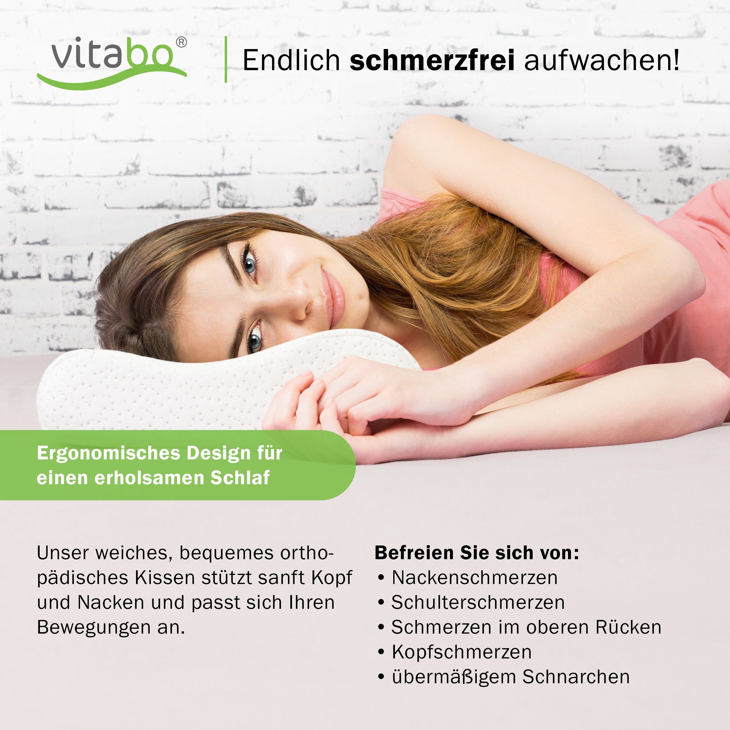 Vitabo Nackenkissen ergonomisches Nackenstützkissen I Kopfkissen aus Memory günstig online kaufen