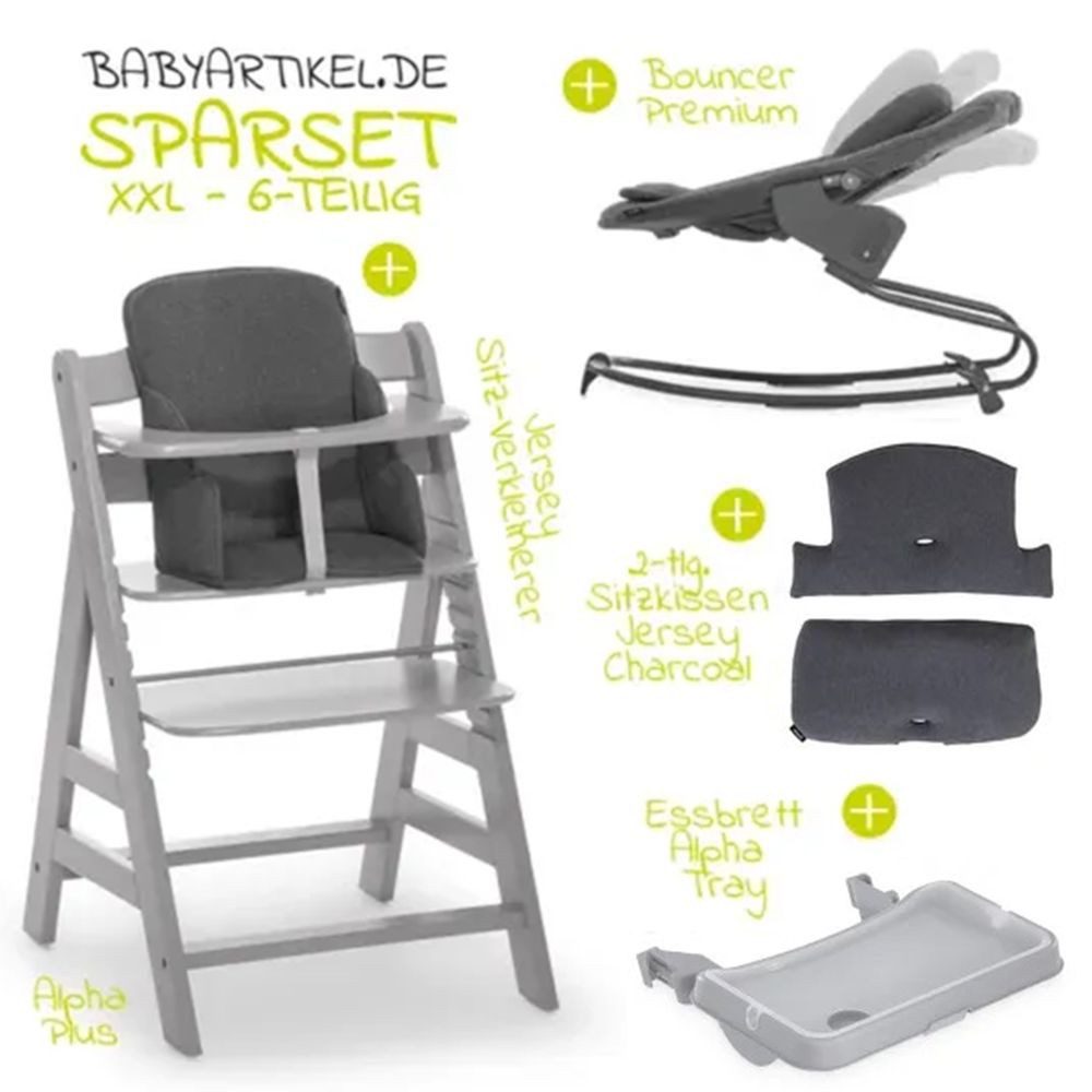 Hauck Hochstuhl Alpha Plus Grey XXL Newborn Set, Babystuhl ab Geburt, Aufsa günstig online kaufen