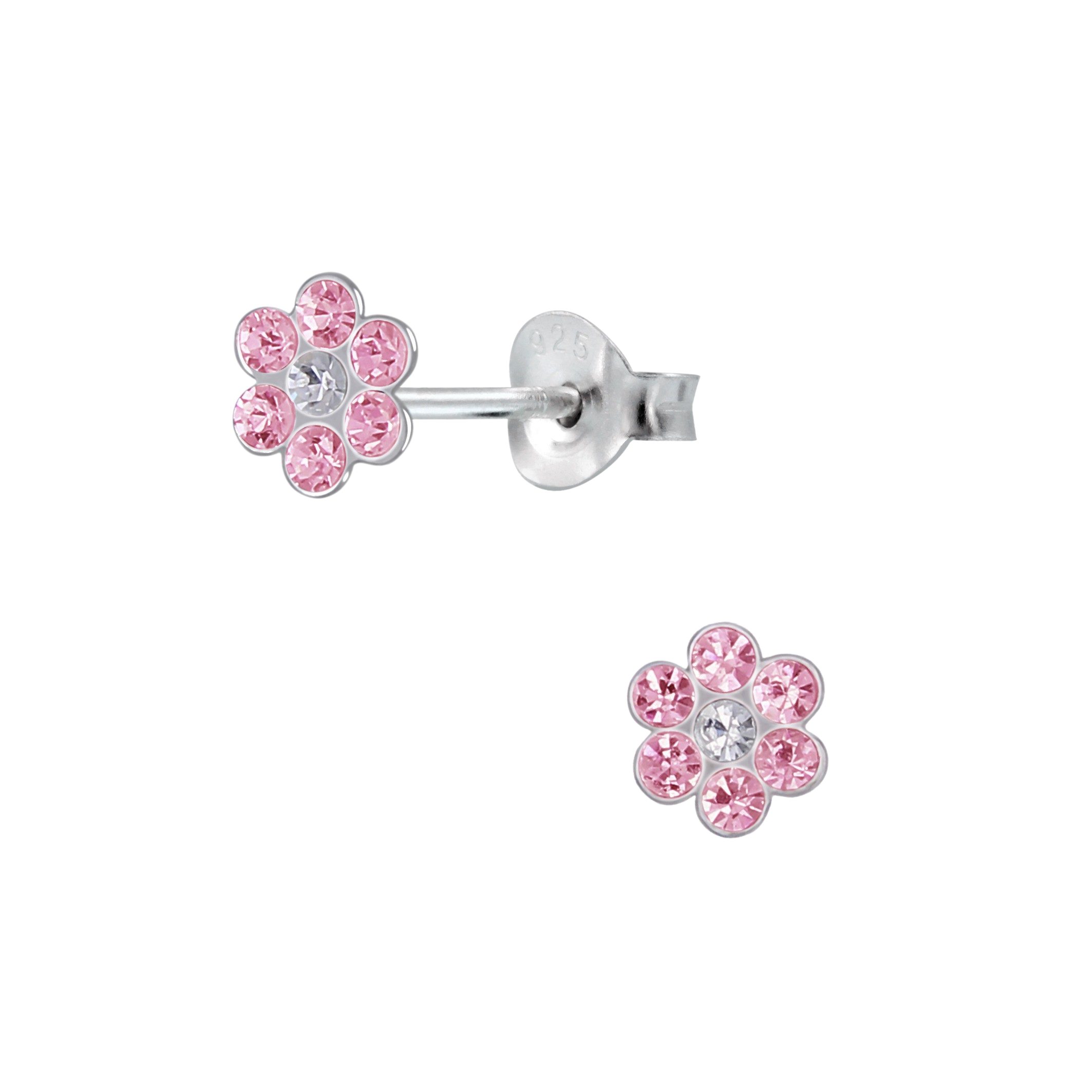 Paar Ohrstecker Kinder Ohrringe Kristall Blume 925 Silber