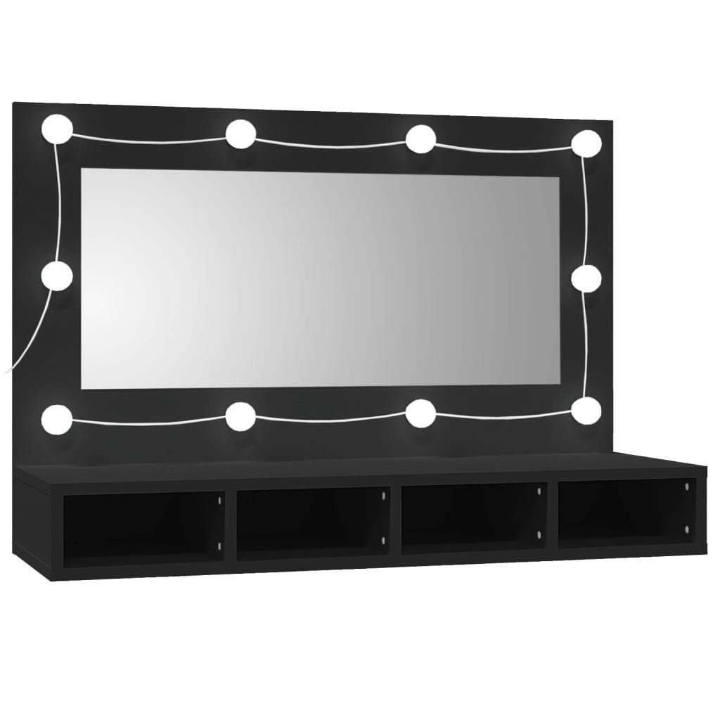 vidaXL Badezimmerspiegelschrank Spiegelschrank mit (1-St) Schwarz cm 90x31,5x62 LED