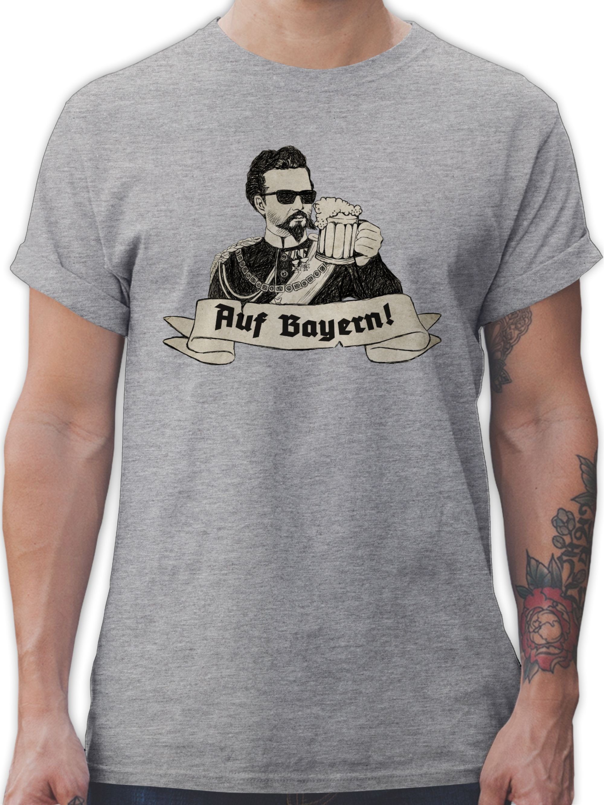 Shirtracer T-Shirt König Ludwig Bayern - Auf Bayern Prost Mode für Oktoberfest Herren 03 Grau meliert