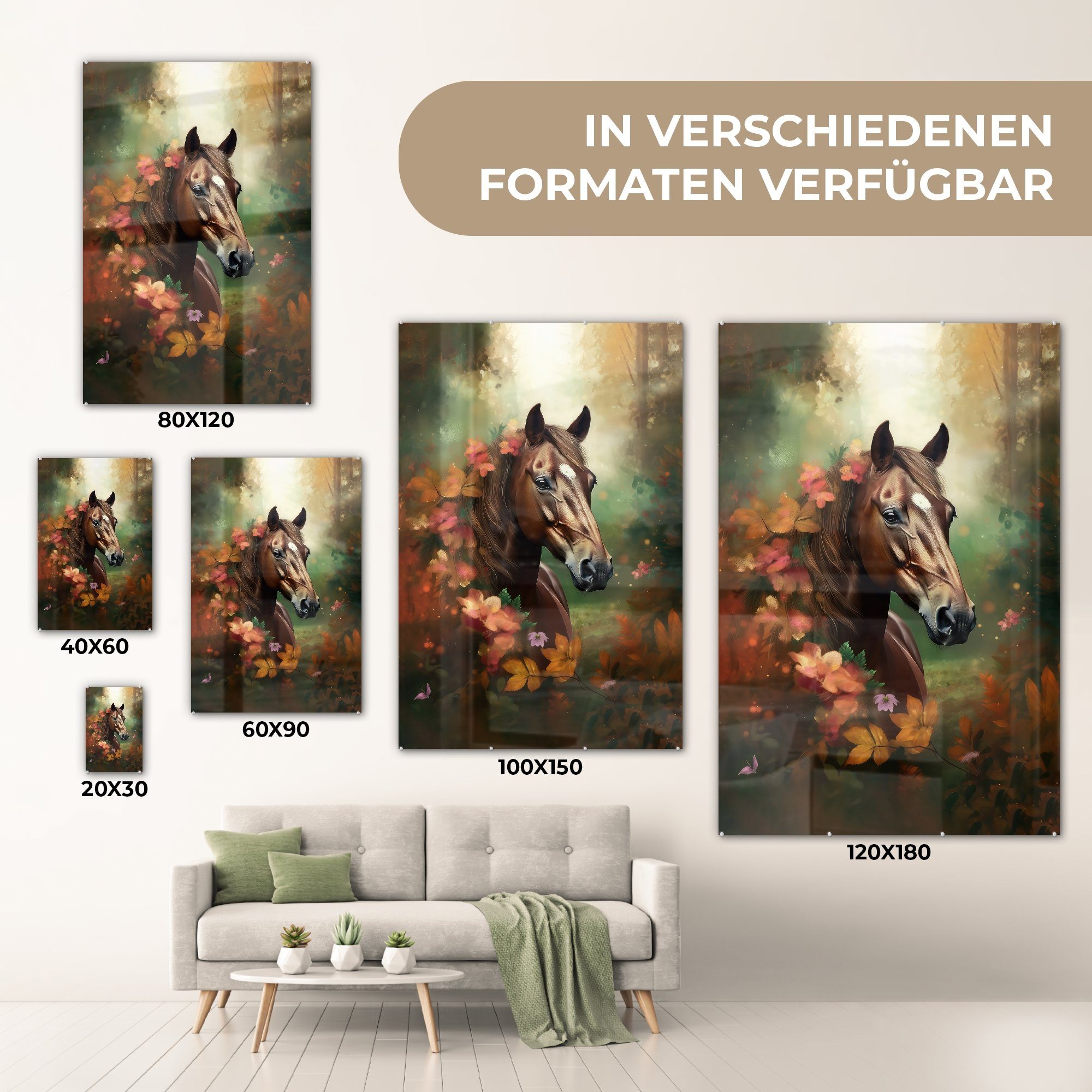 - Foto - auf Orange, Acrylglasbild - auf Glas (1 Bilder Tiere Blumen St), - MuchoWow - Pferd - Glasbilder Wanddekoration - Natur - Wandbild Wald Glas