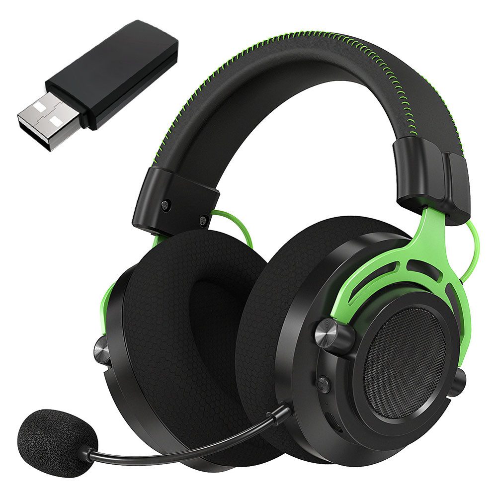 GOOLOO Wireless Gaming Headset mit Mikrofon Stereo 2.4G Bluetooth Grün Gaming-Headset (Kopf montierte Noise Cancelling Ohrhörer)
