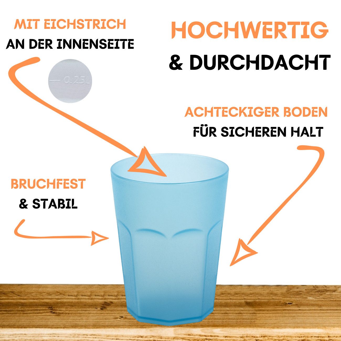 Engelland Becher Plastikbecher in modernen Neonfarben, Mehrweg, 1-tlg., Kunststoff, spülmaschinengeeignet, bruchfest, wiederverwendbar, 250 ml, 0,25 Liter – Bild 4 von 5