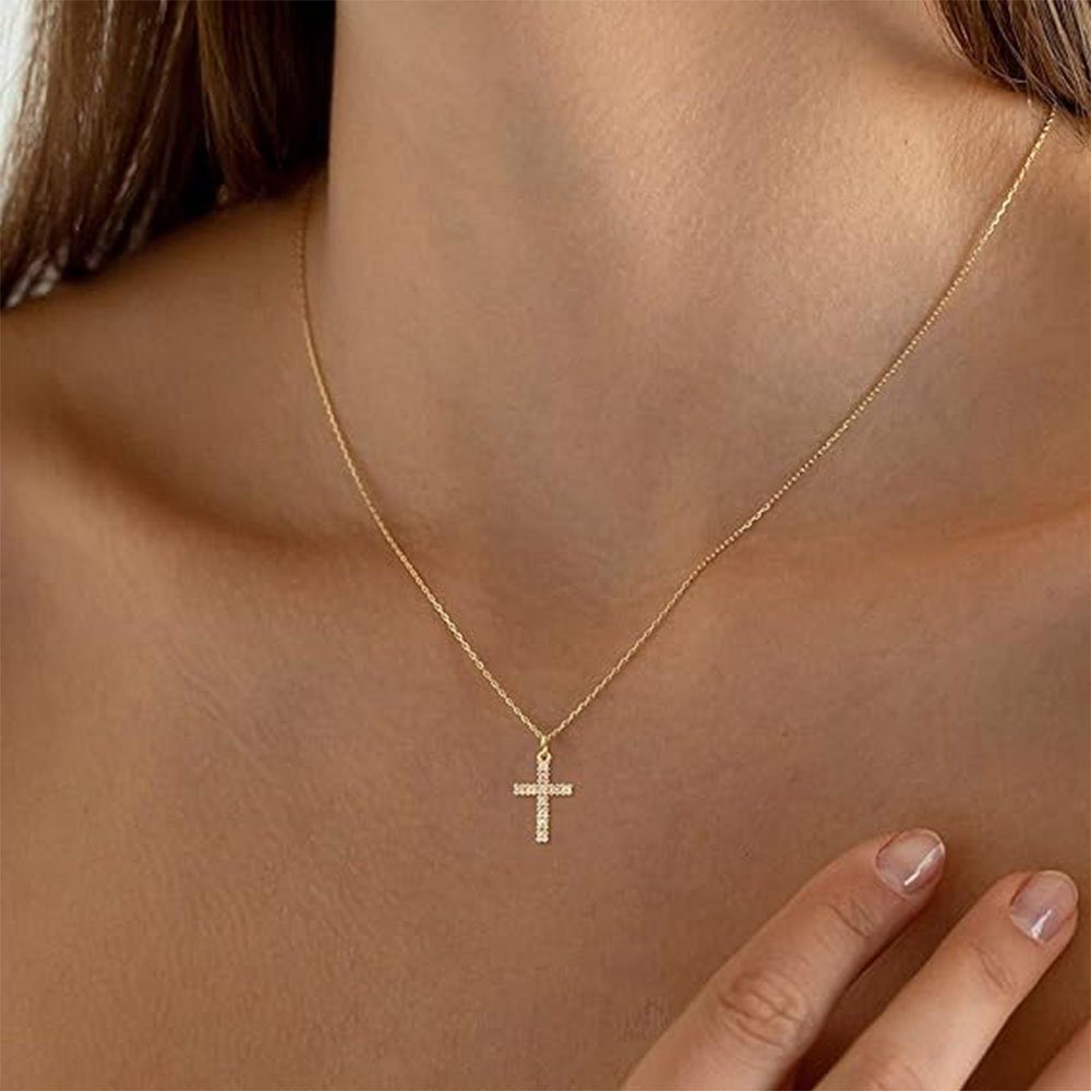 Gold Choker (1-tlg) Haiaveng Charm-Kette überzogene Kreuz Halskette 18k einfache Anhänger