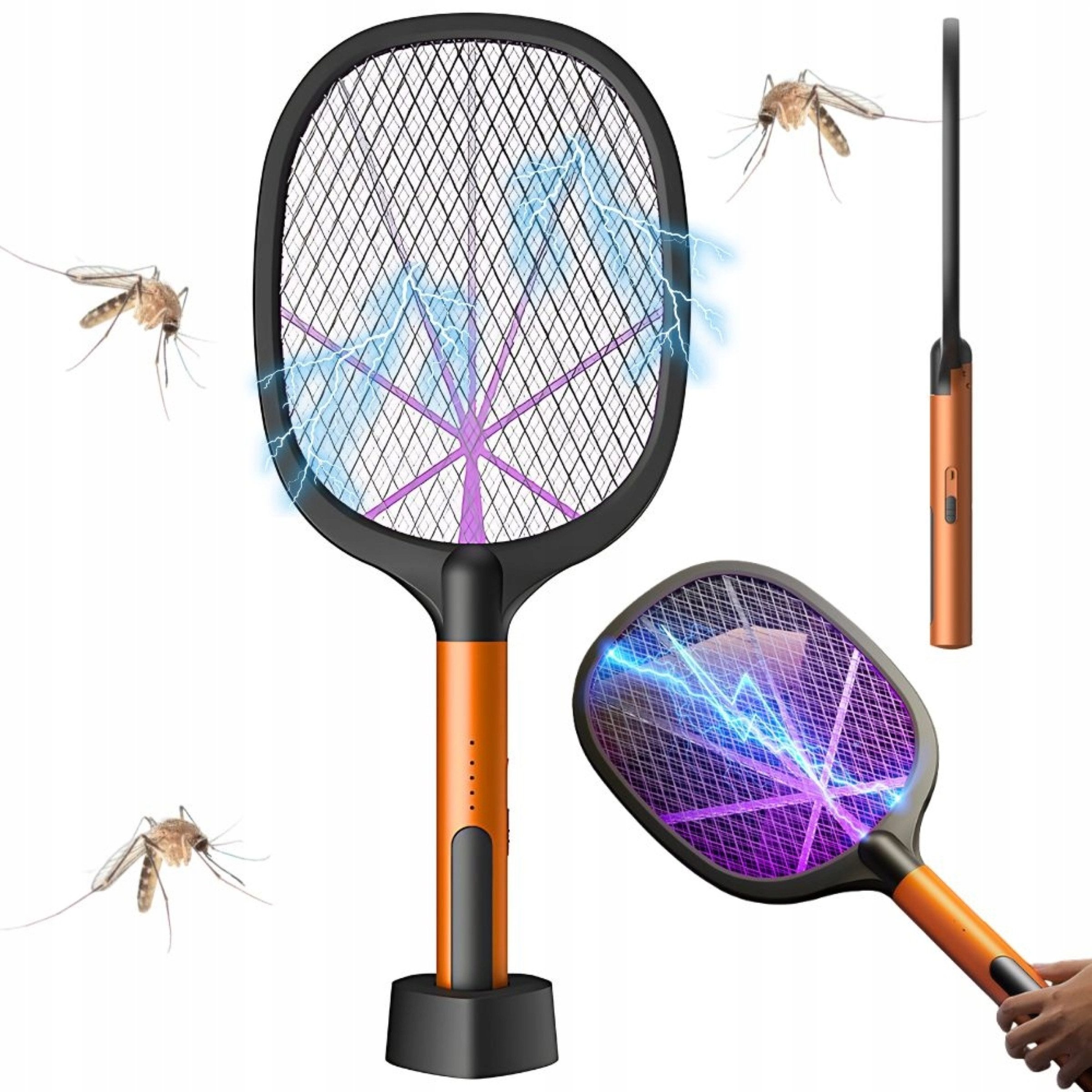 Verkgroup Fliegenklatsche Elektrische Fliegenklatsche UV Insektenlampe Mückenfalle Akku USB, UV-Licht, 3000V Hochspannung, USB-Akku, Ständer