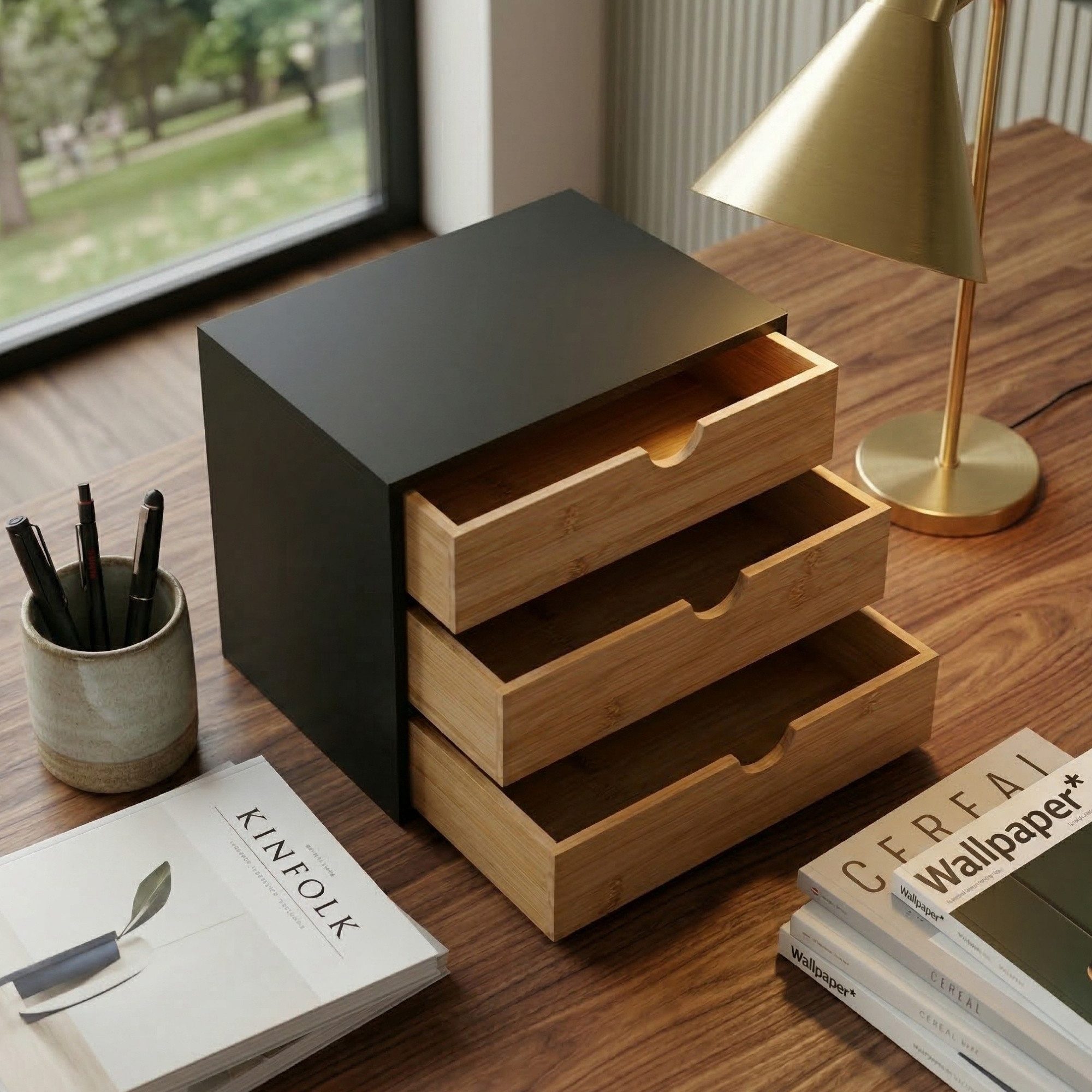 Aufbewahrungsbox Bambus-Schreibtischorganizer mit Schubladen HEGO, 25 cm