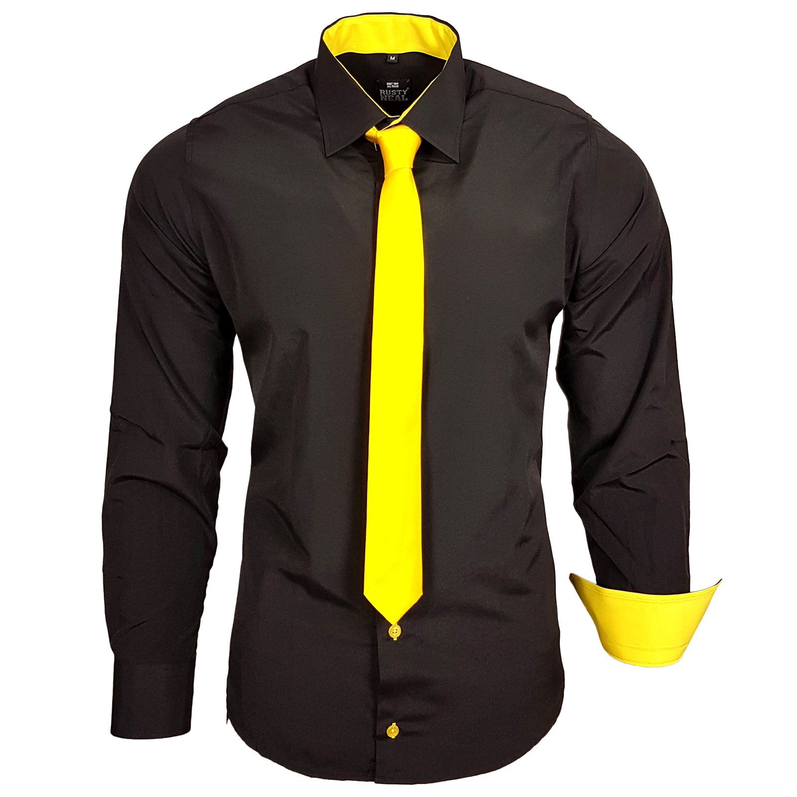 Rusty Neal Langarmhemd im körpernahen Schnitt schwarz, gelb