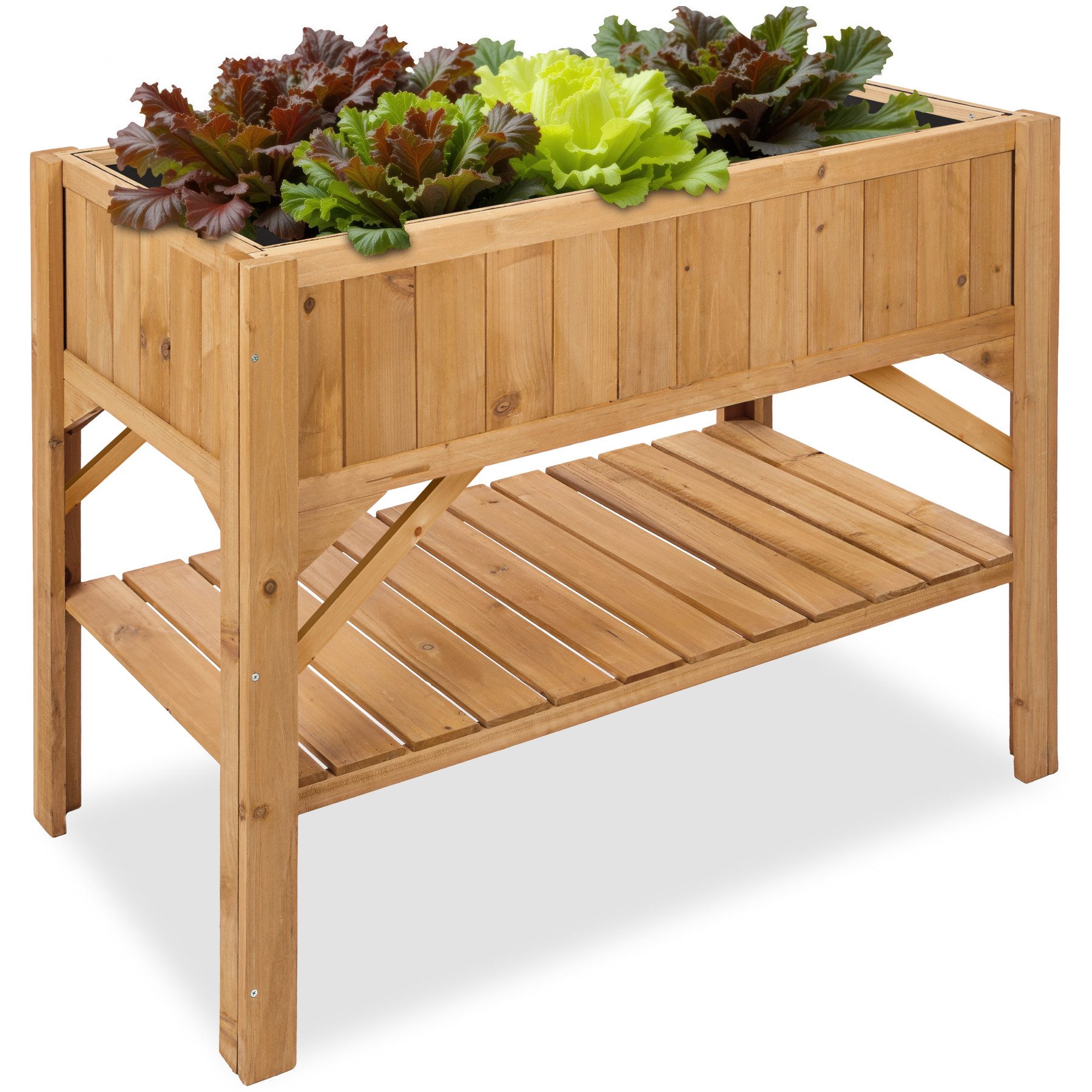 tectake Hochbeet Pflanzenkasten mit Ablage 119x57x90cm, aus Holz, mit Ablag günstig online kaufen