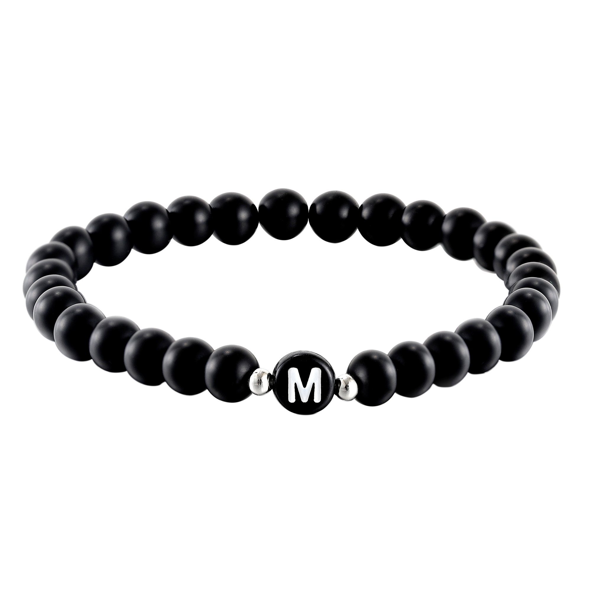 Kim Johanson Armband Initial, aus schwarzem Onyx mit Buchstaben-Perle, elastisch