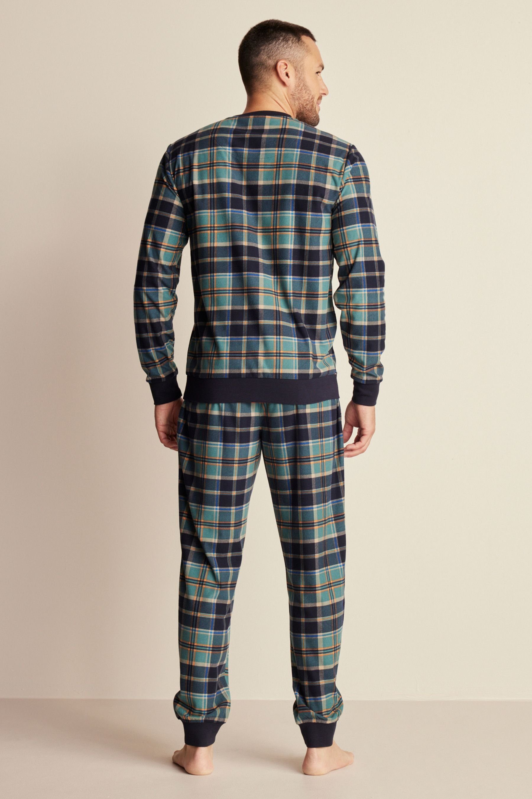 Next Pyjama Bequemer Motionflex tlg) (2 Check Schlafanzug Bündchen Blue mit