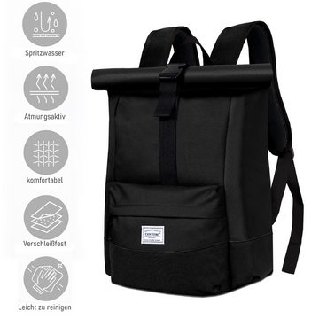 TAN.TOMI Freizeitrucksack Arbeitsrucksack Groß Damen lässiger Rolltop Rucksack Herren Backpack, mit Laptopfach bis 15,6 zoll, Modern Rolltop Daypack