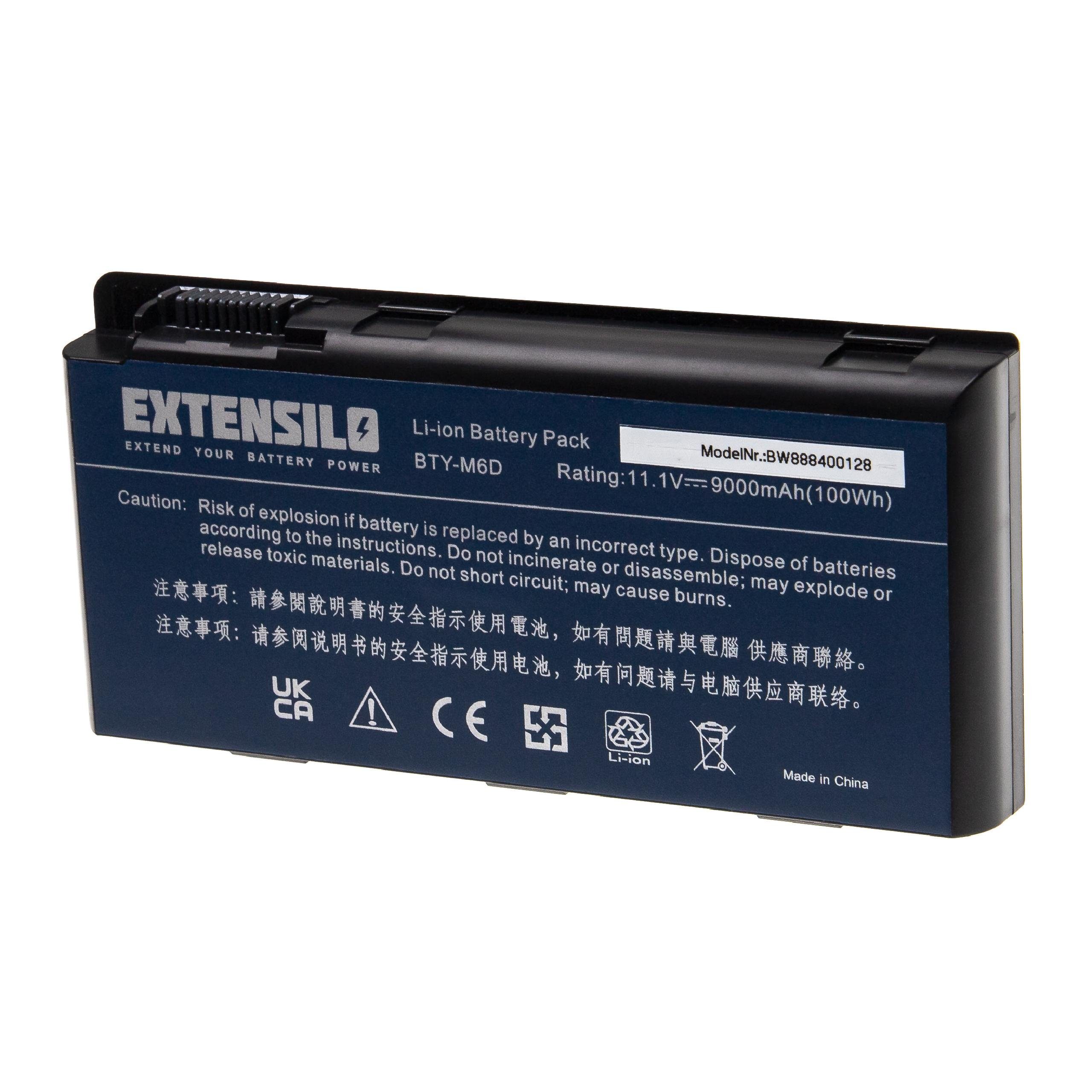 Extensilo passend GT660-003US, für E6603, 9000 mAh GT660-004CA, GT660, GT660-448PL, Laptop-Akku MSI