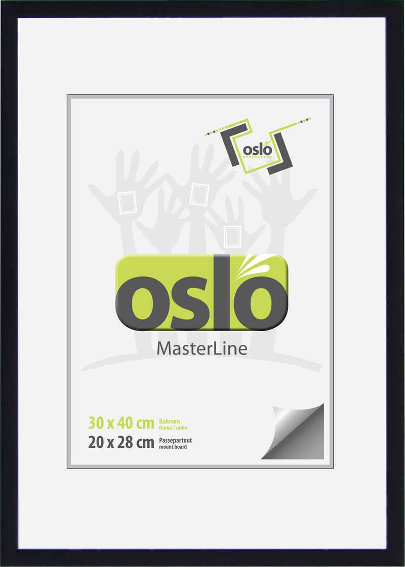 Oslo MasterLine Einzelrahmen Bilderrahmen Aluminium schmal Echtglas Fotorahmen Hoch- und Querformat, 30x40 schwarz Portraitrahmen, Alu