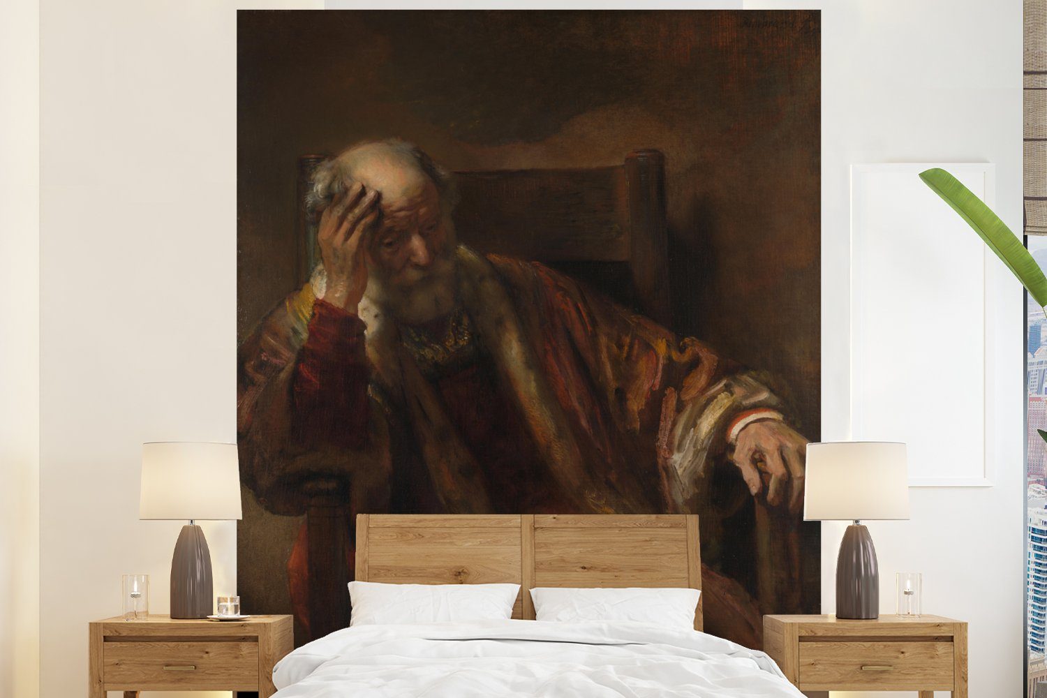 MuchoWow Fototapete Alter Mann in einem Bankettstuhl - Rembrandt van Rijn, Matt, bedruckt, (3 St), Vliestapete für Wohnzimmer Schlafzimmer Küche, Fototapete