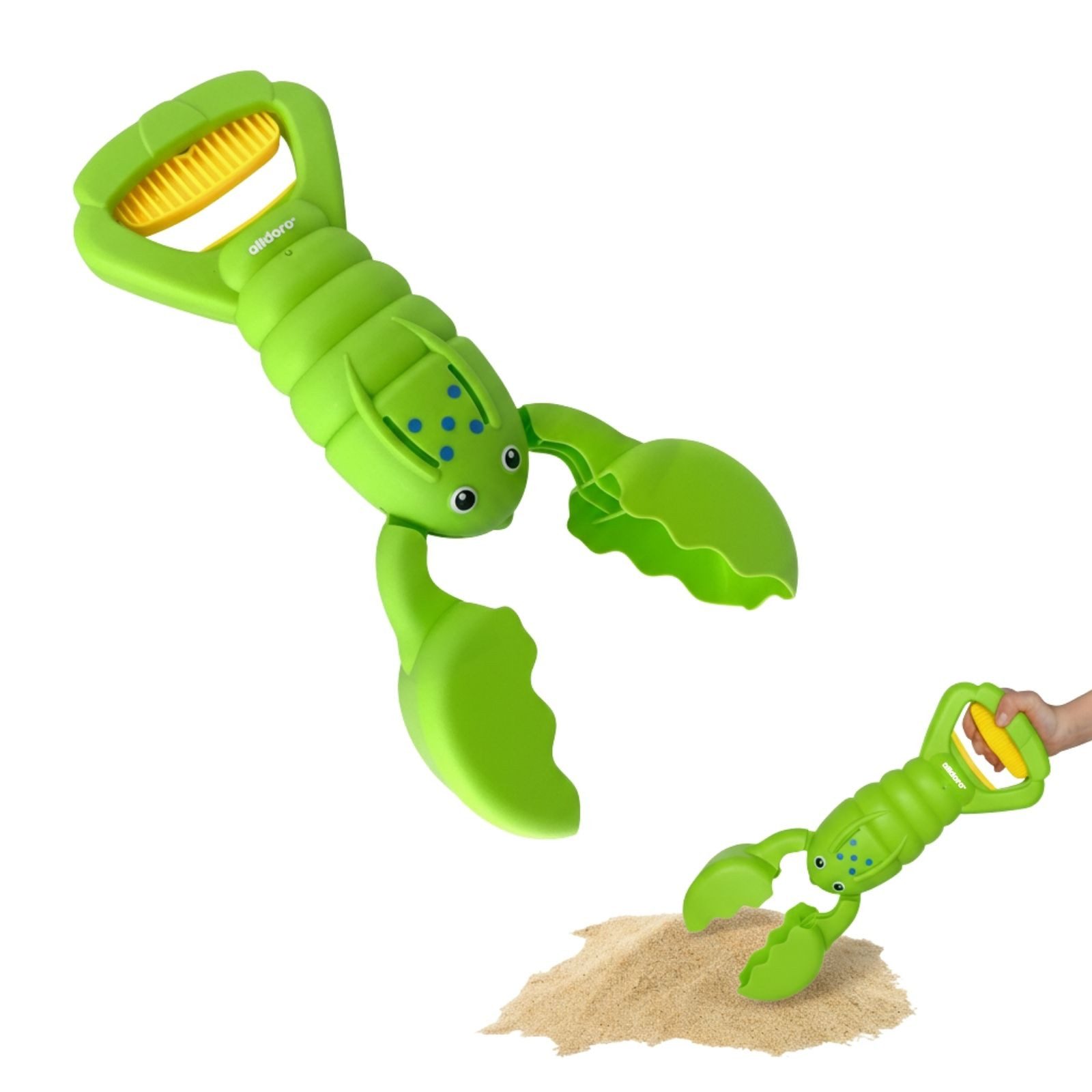 alldoro Sandform Sandgreifer Hummer grün, tierisches Sandspielzeug f. Kinder ab 3 Jahre, Kinder-Handbagger zum Buddeln und Spielen im Sandkasten & am Strand