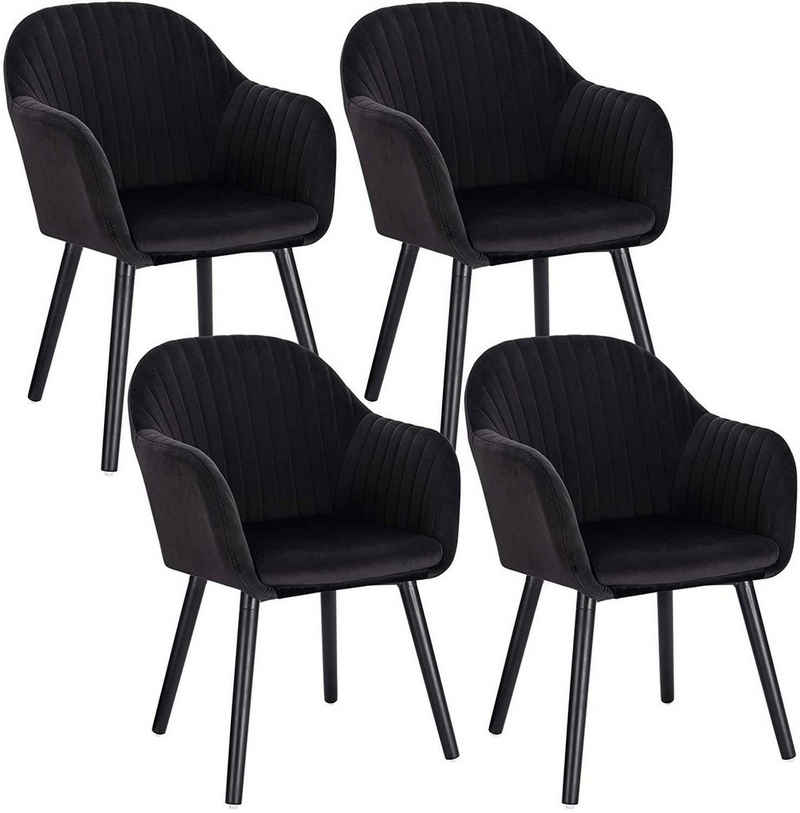 Woltu Esszimmerstuhl (4 St), Küchenstuhl Wohnzimmerstuhl Polsterstuhl Design Stuhl, mit Armlehne Samt Massivholz Schwarze Beine, Schwarz