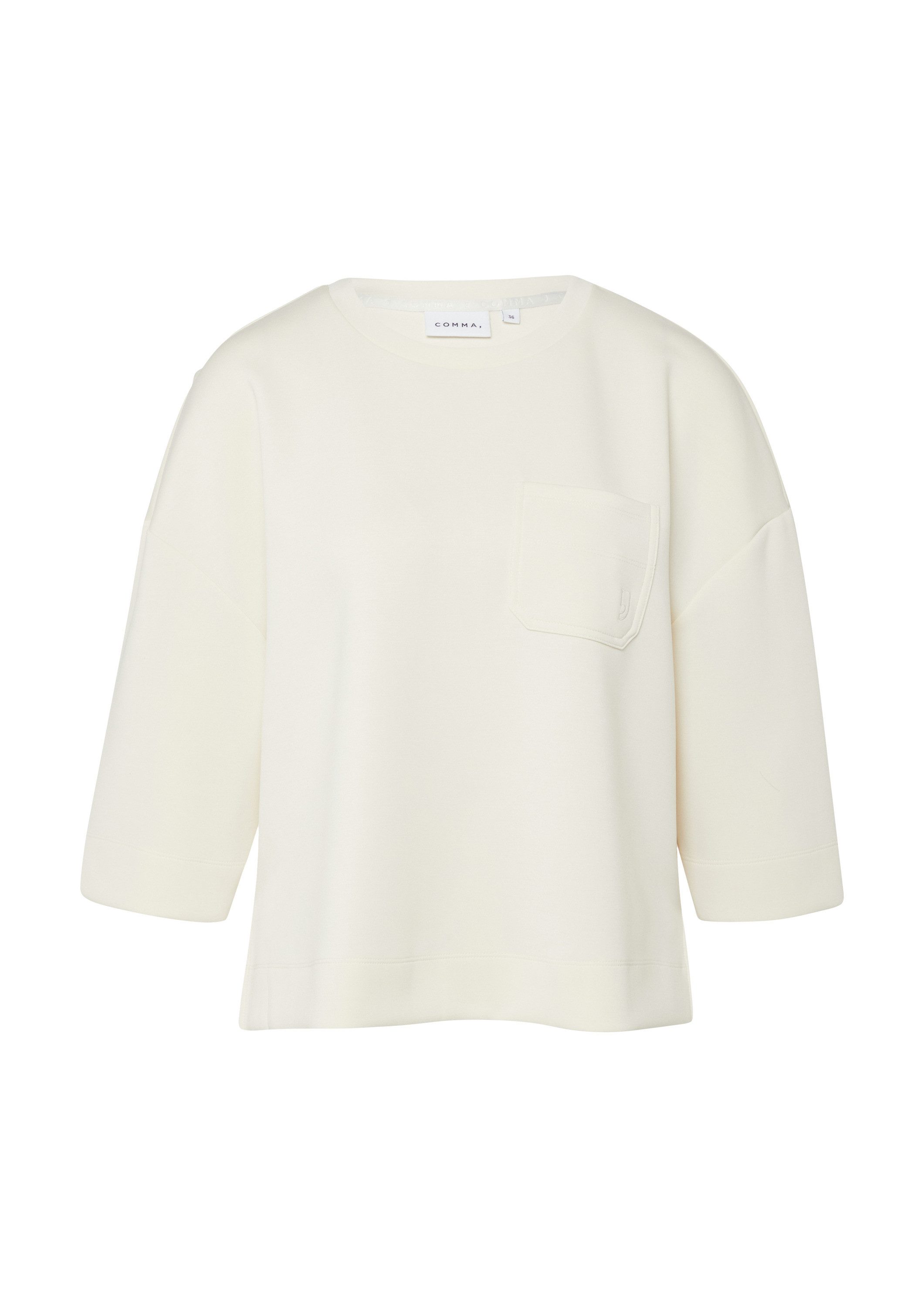 comma 3/4 Arm-Pullover Sweatshirt Weiches Sweatshirt mit aufgesetzter Tasche
