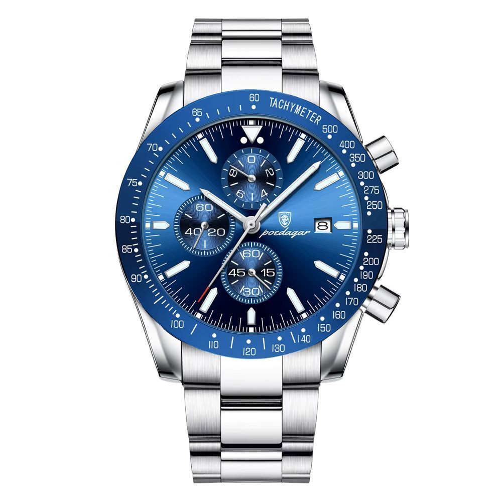 POEDAGAR Quarzuhr Poedagar 988 Luxusuhr Edelstahl Chronograph für Herren