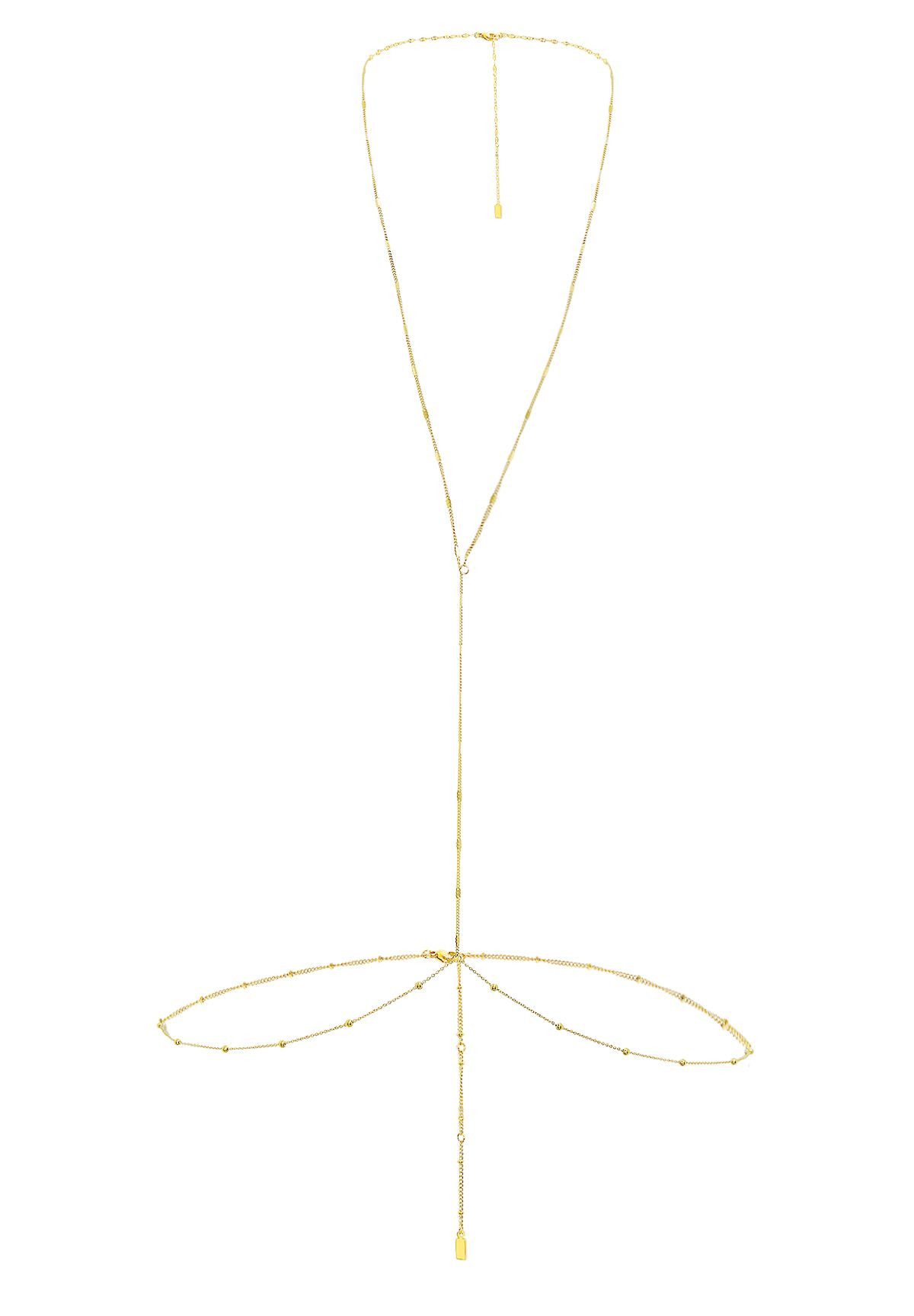 Hey Happiness Bauchkette Layer Körperkette Rolo & Satellite, für Damen, Sommer Körperkette, Body Chain Edelstahl, wasserfest & verstellbar