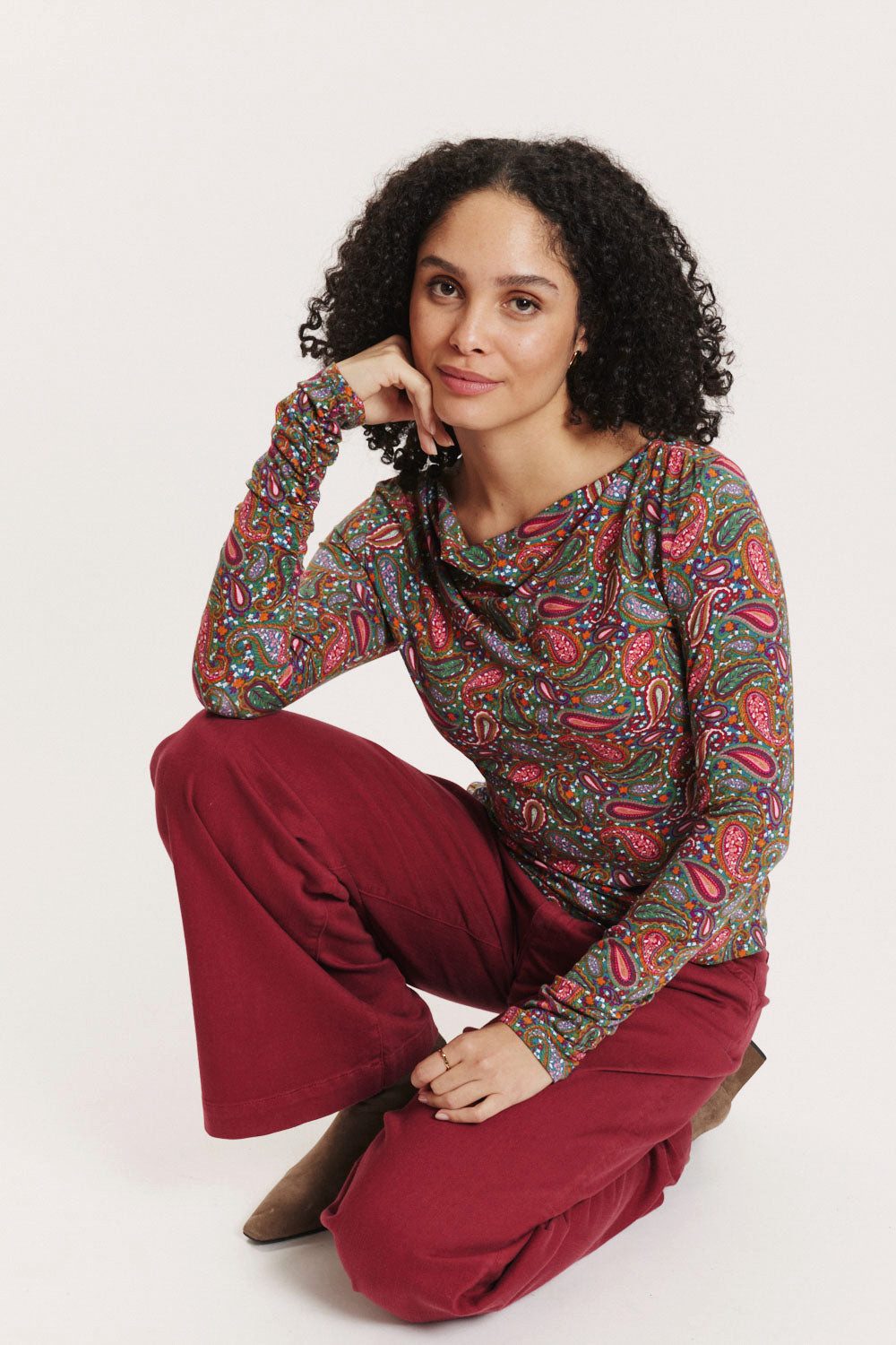 Tranquillo Longsleeve Damen Belindaa EcoVero™ Viskose drapierter Ausschnitt feminin Fließendes Langarmshirt mit femininer Silhouette
