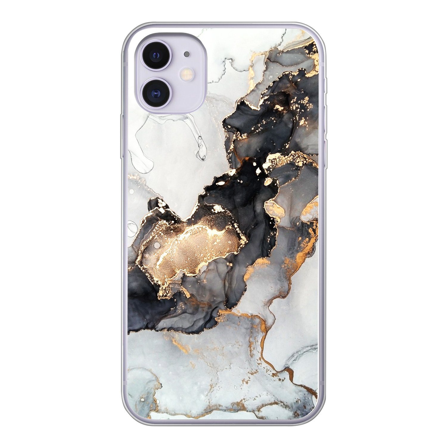 MuchoWow Handyhülle für Apple iPhone 11 Marmor - Schwarz - Weiß - Gold - Luxus - Abstrakt, Smartphone-Bumper, Print, Handy Schutzhülle Dünn