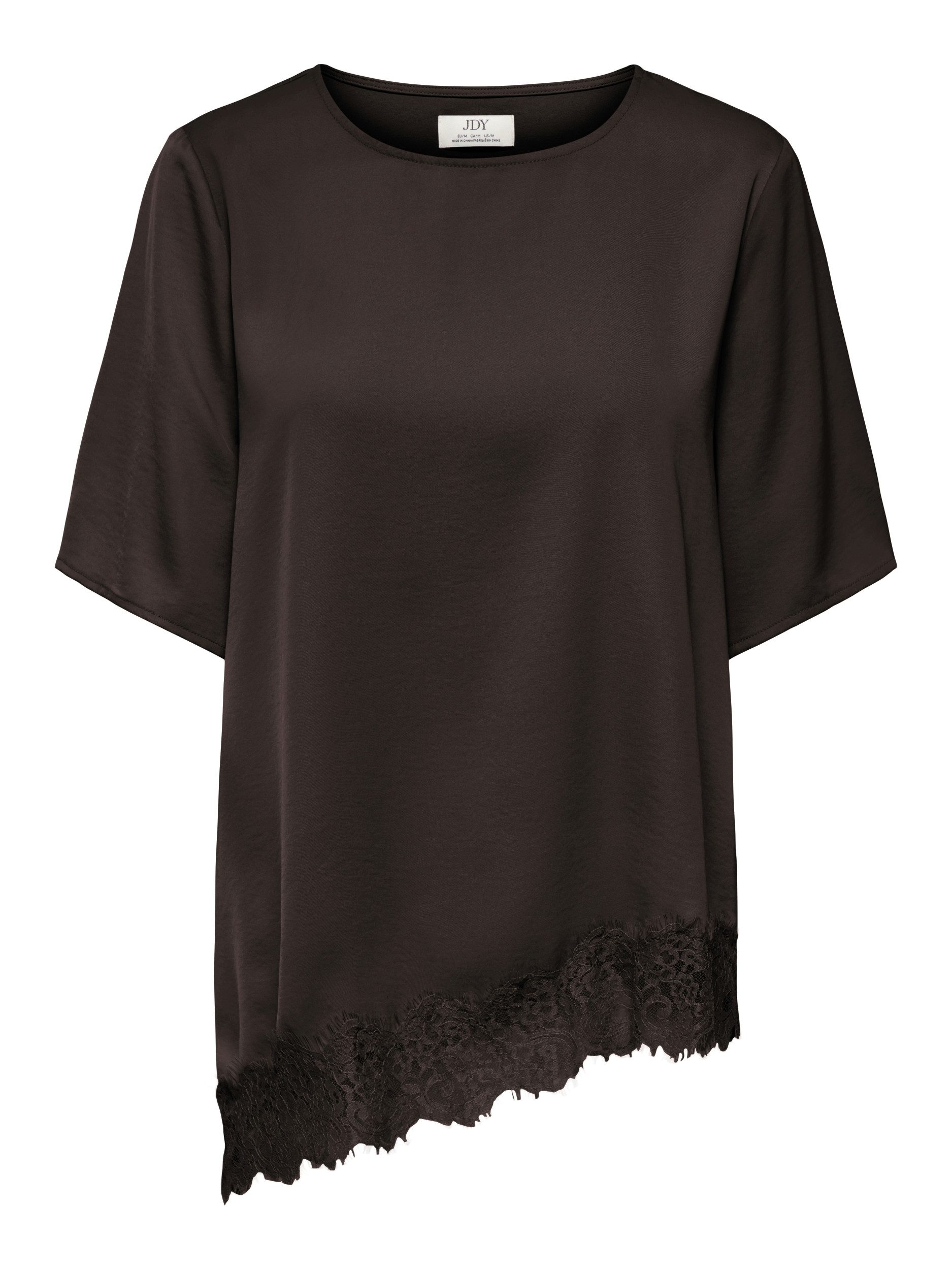 JDY T-Shirt JDYURBA S/S ASSYMMETRIC TOP WVN EXP, Chocolate Torte/CHOCOLATE TORTE L
