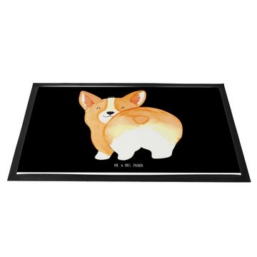Fußmatte 60 x 90 cm Corgi Po - Schwarz - Geschenk, Vierbeiner, Hundemotiv, Tie, Mr. & Mrs. Panda, Höhe: 0.3 mm, Rutschfester Halt