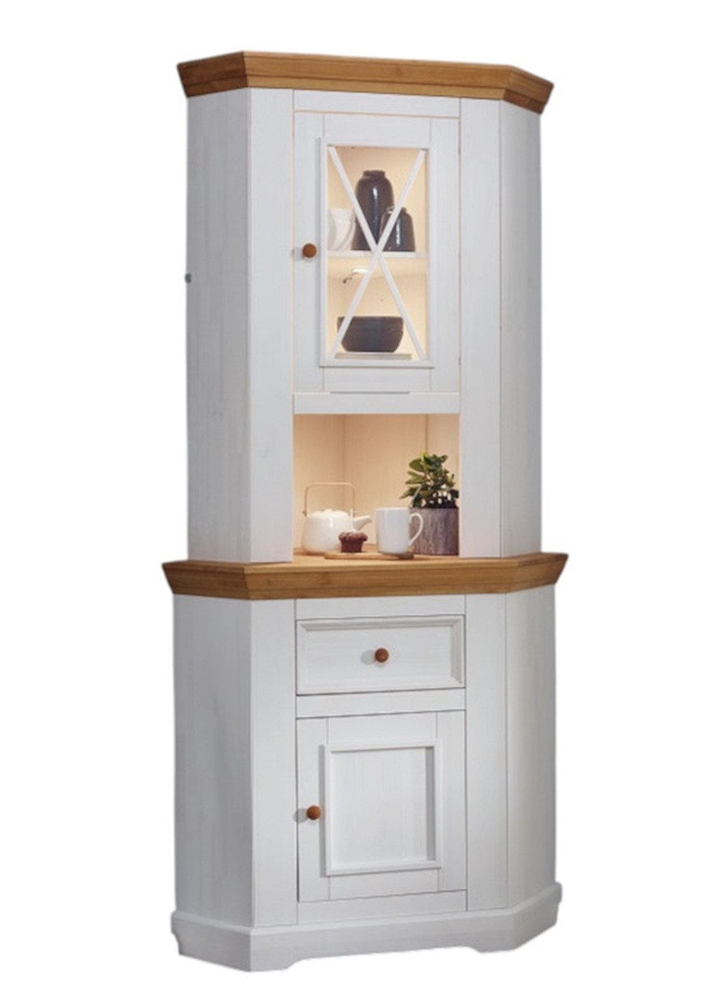 Main Möbel Buffet Eckbuffet "Zürich" Kiefer massiv weiß WZ-0133