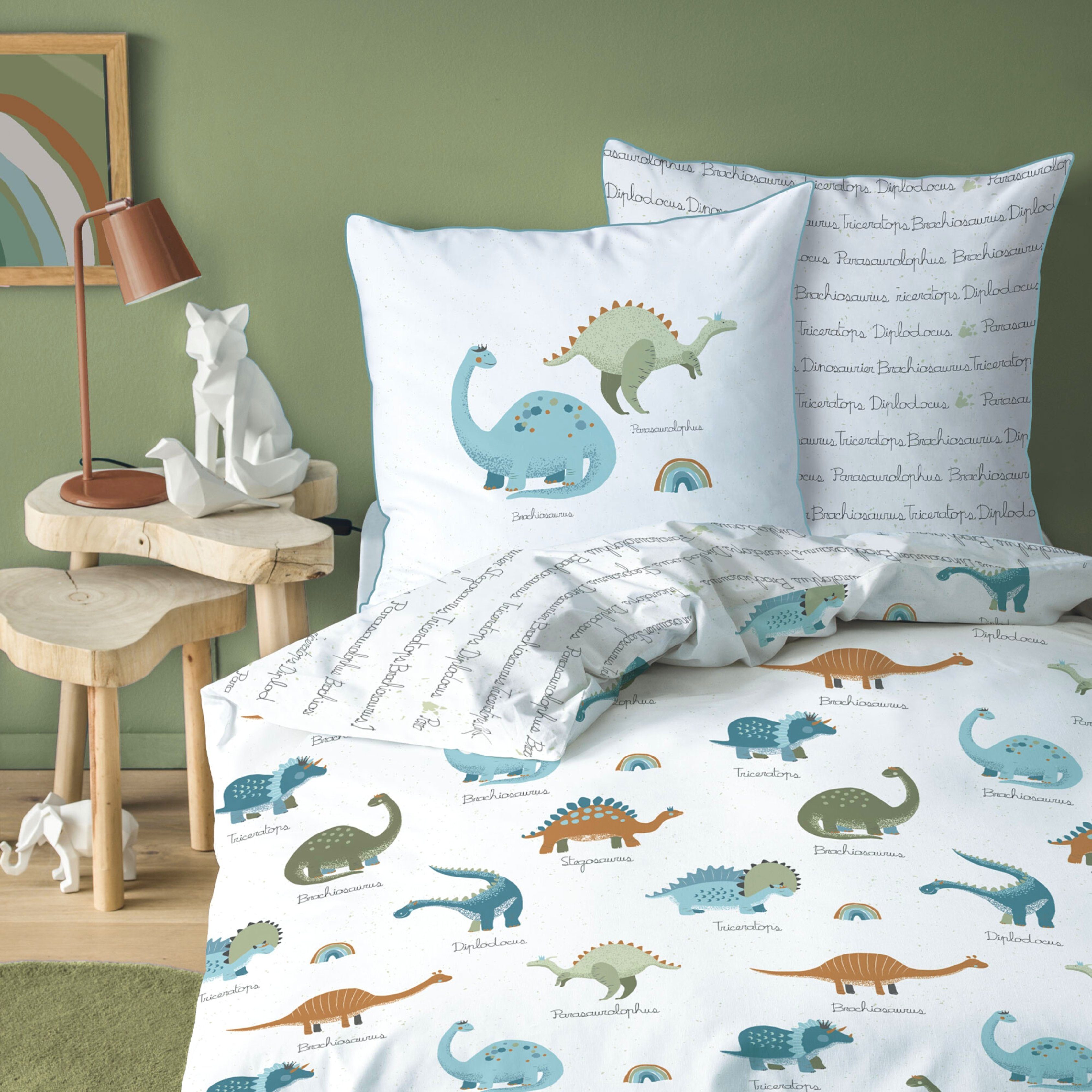 MTOnlinehandel Bettwäsche Dinosaurier Dino Tiere 135x200 + 80x80 cm, 100 % günstig online kaufen