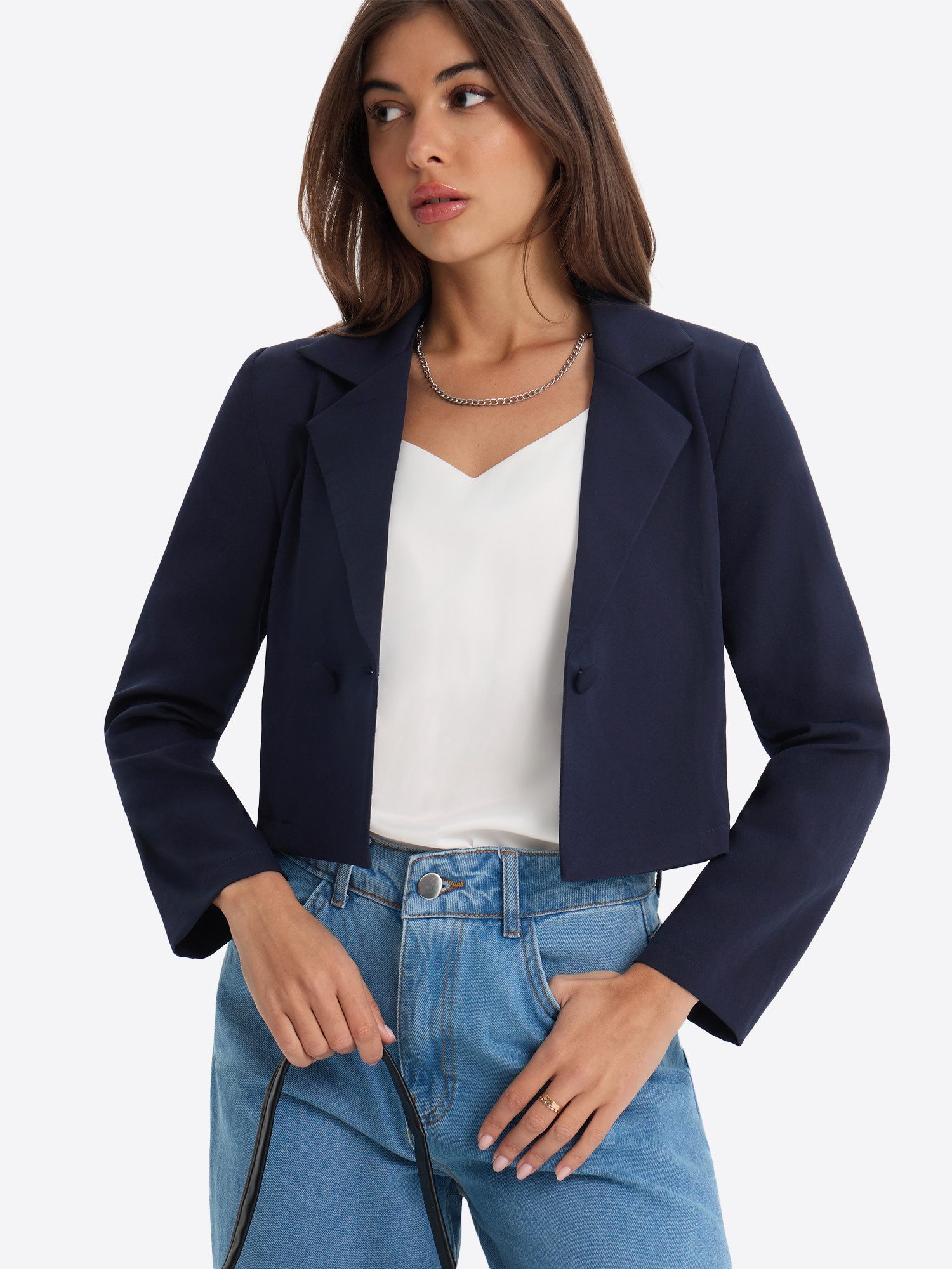 Imily Bela Kurzblazer Damen Langärmliges Jacken mit Revers und Knopfleiste (Packung, 1-tlg., 1per-Pack) einfarbig