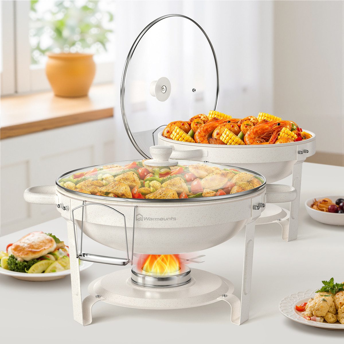 Warmounts Speisenwärmer, (2-tlg., Chafing Dish Speisenwärmer Set), Rund, Maifanite-Beschichtung, 5QT Buffet Warmhalte-Set