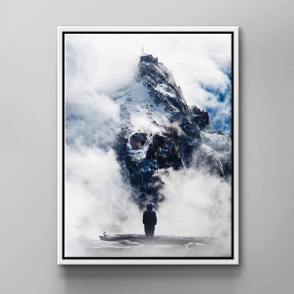 DOTCOMCANVAS® Leinwandbild Bad Mountain, Wandbild natur berg motivation mann blau weiß schwarz Bad Mountain weißer Rahmen