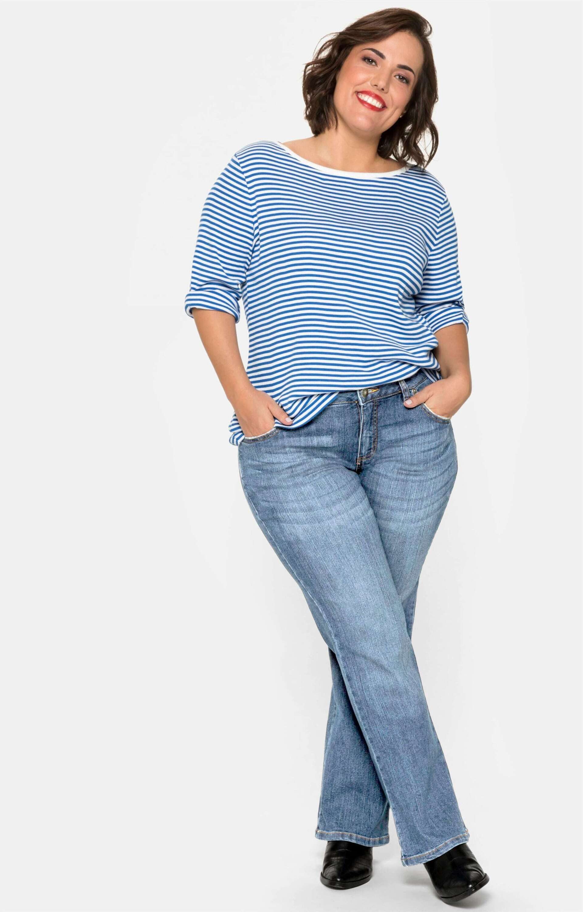 Sheego Bequeme Jeans Bootcut-Jeans in 5-Pocket-Form, mit Used-Effekten günstig online kaufen