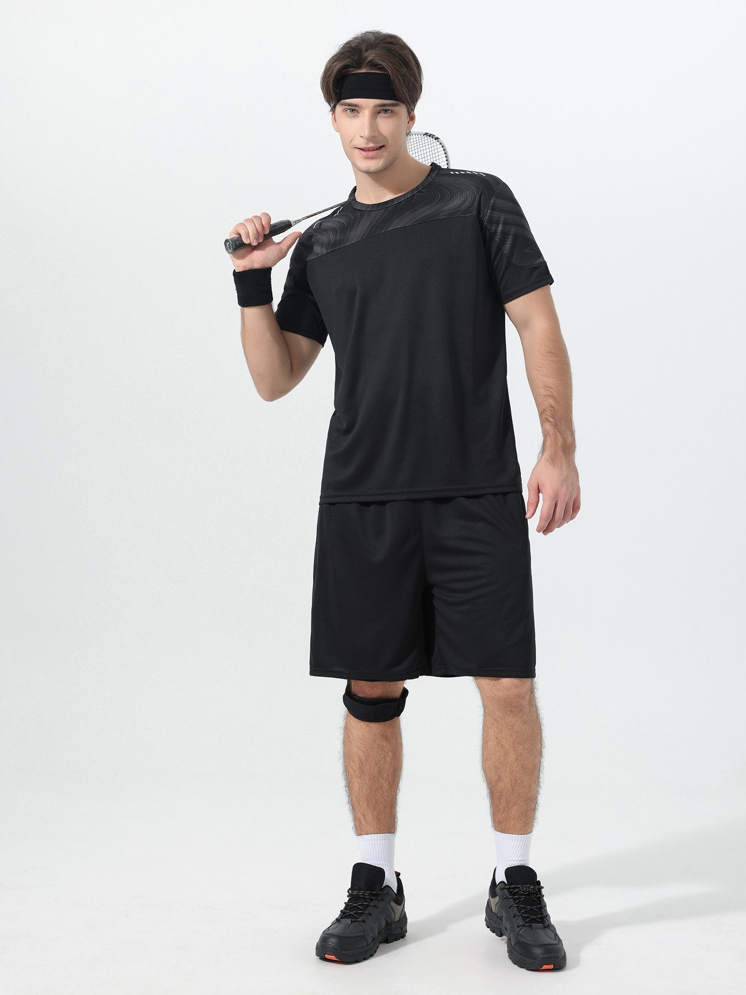YOUTHUP Sportanzug, Herren Trainingsanzug Zweifarbig Kurzarm-Shirt und Shorts – Bild 5 von 5