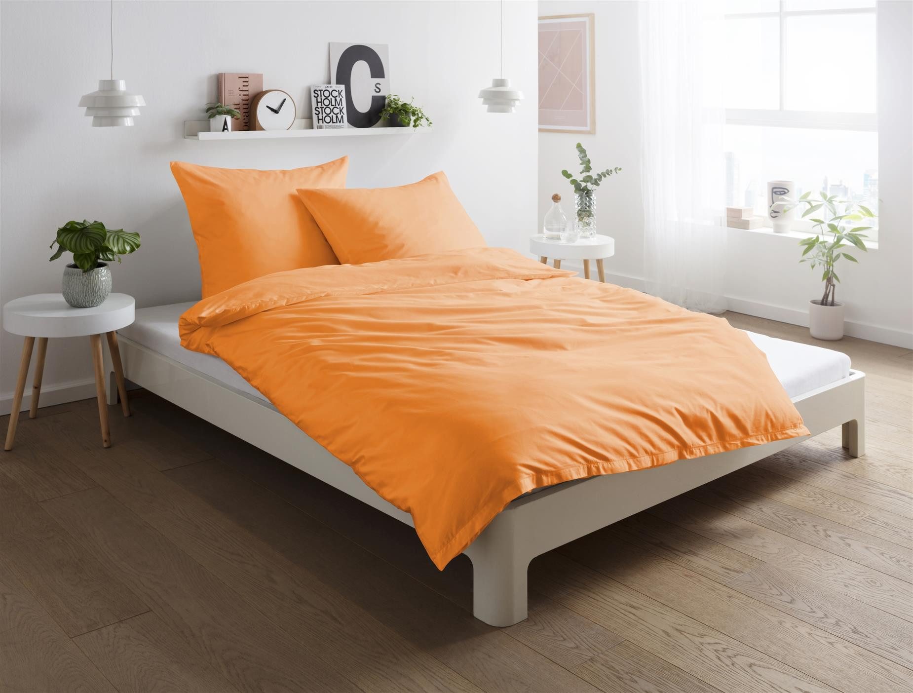 Bettwäsche Mako Satin Bettwäsche Uni Bettwäsche unifarben Satinbettwäsche Set, Carpe Sonno, Mako-Satin, 2 teilig, Mako Satin Bettwäsche 135x200 Curry Bettwäsche orange