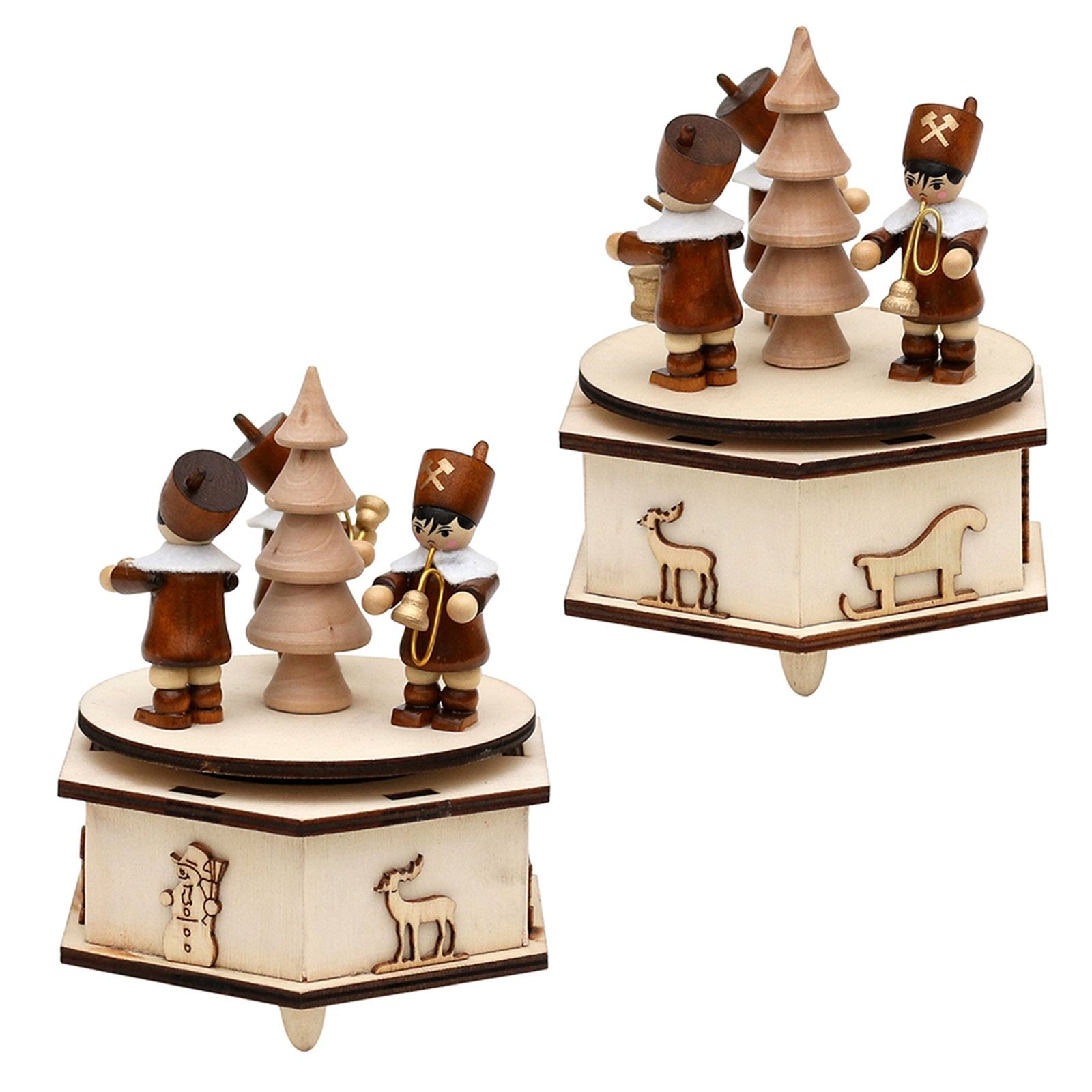 SIGRO Weihnachtsfigur Holz Spieldose mit Bergmannfiguren