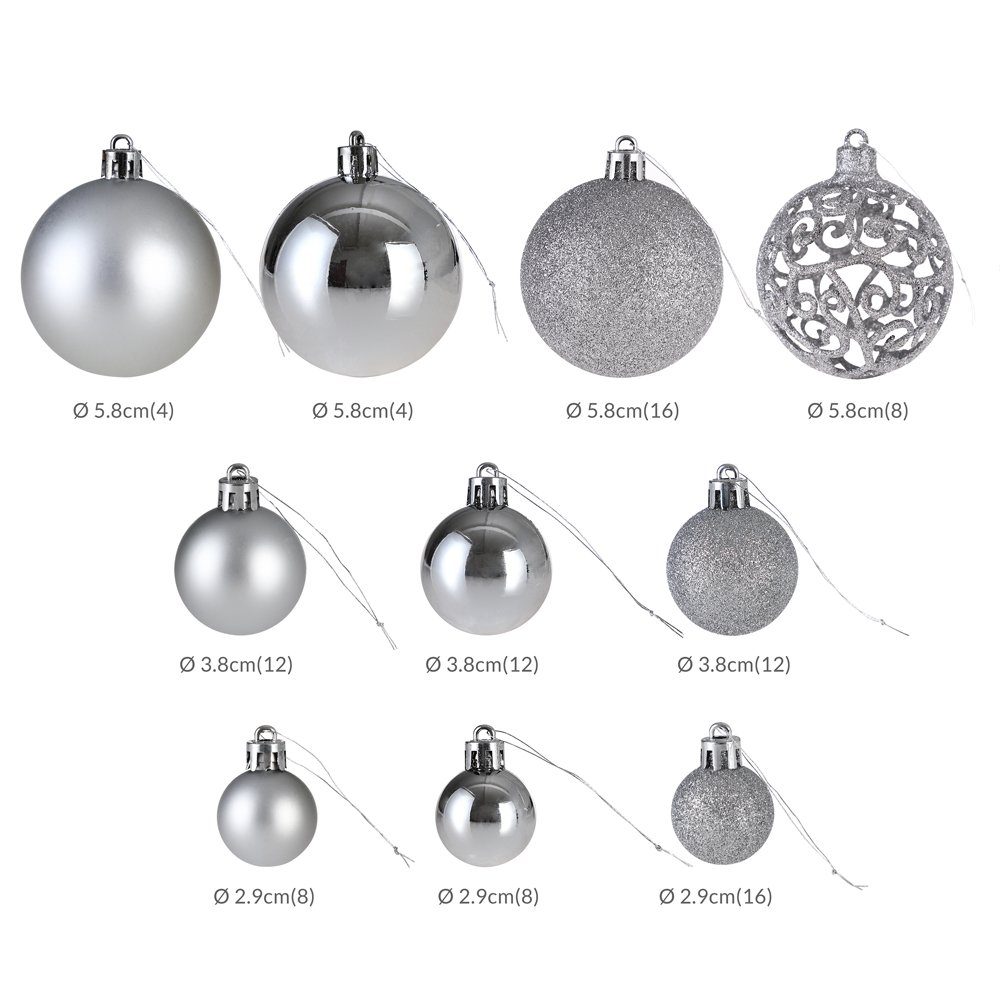 Deuba Weihnachtsbaumkugel (100 St), Weihnachtskugeln matt glitzer Set 100er Silber glänzend Weihnachtsdeko