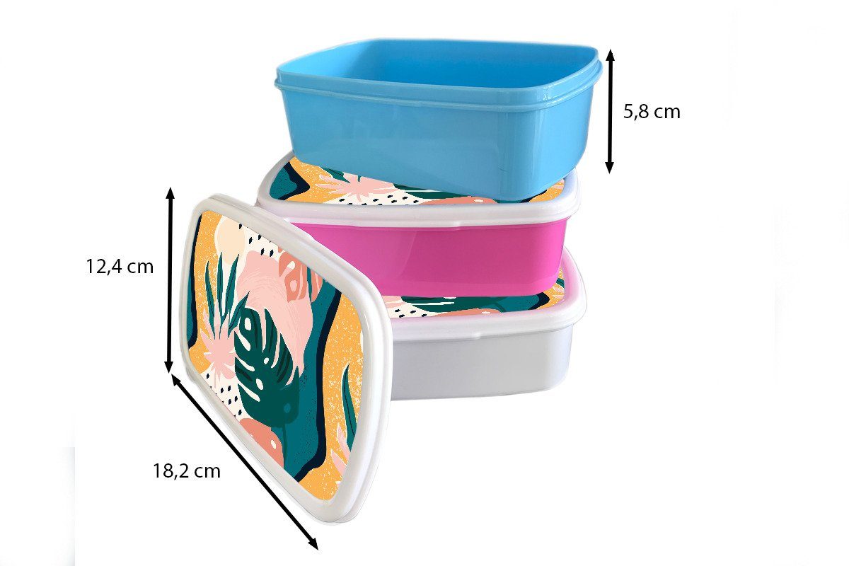 weiß Brotbox für Kinder für Jungs und Muster, Erwachsene, (2-tlg), und Kunststoff, - Farben - Brotdose, Lunchbox MuchoWow Blätter Mädchen