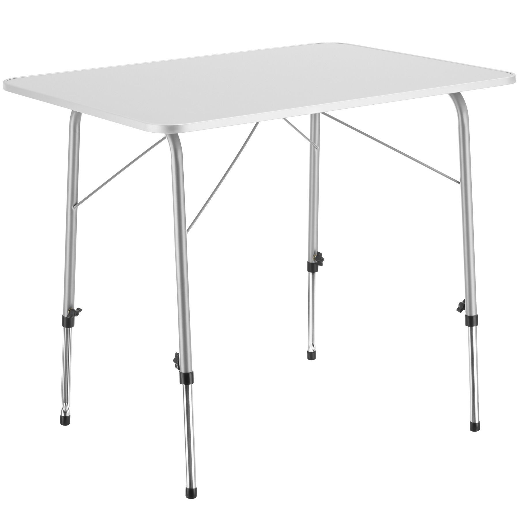 tectake Campingtisch Camping-Klapptisch, 80 x 60 x 68 cm, stufenlos höhenverstellbare (Outdoor-Tisch Julian, 1-St., in grau), Klappbar, mit furnierter MDF-Platte, bodenschonende Kunststoffkappen