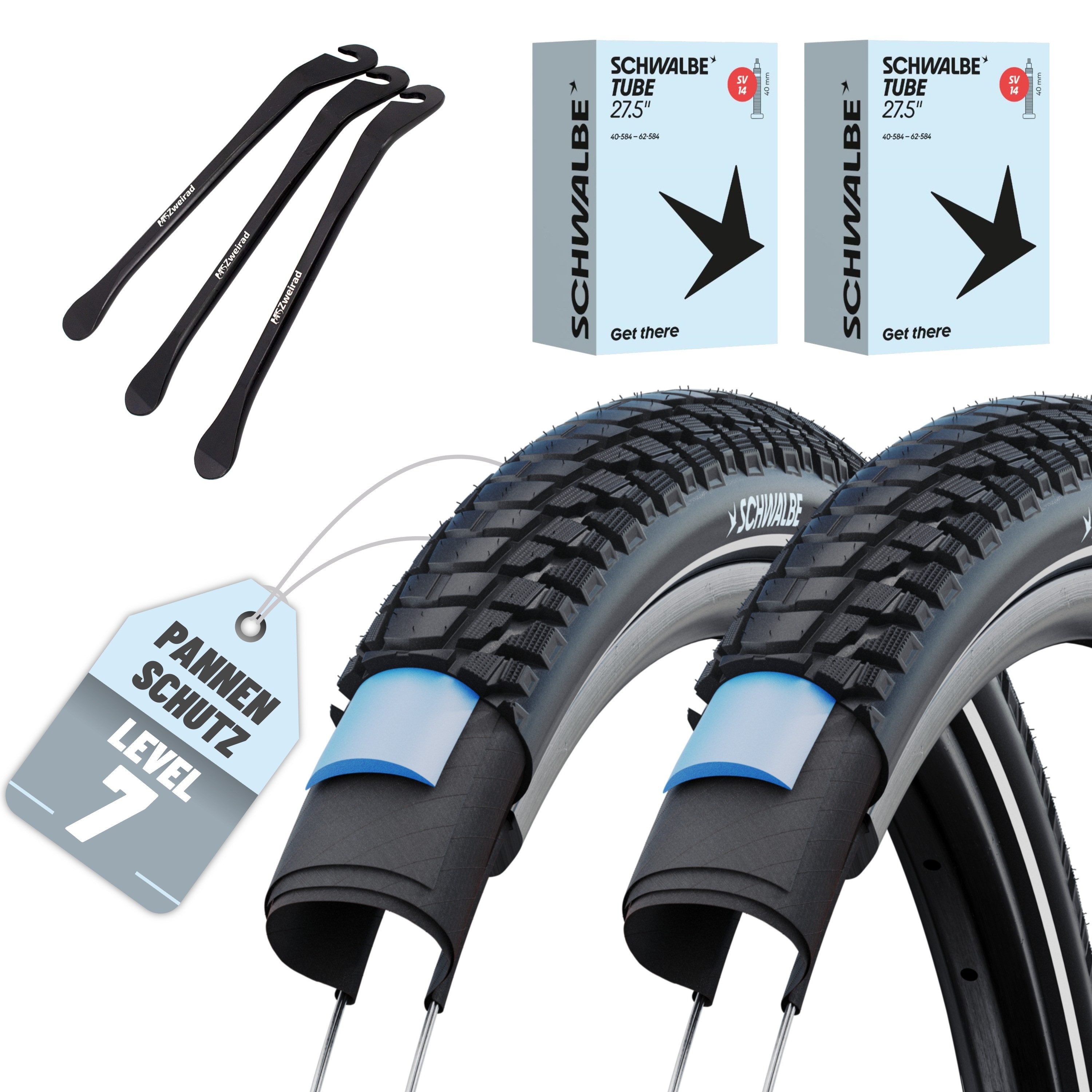 MSZweirad Fahrradreifen 2er Set Schwalbe Reifen Marathon Plus Tour 27.5x2.15 55-584+SV+3 Heber
