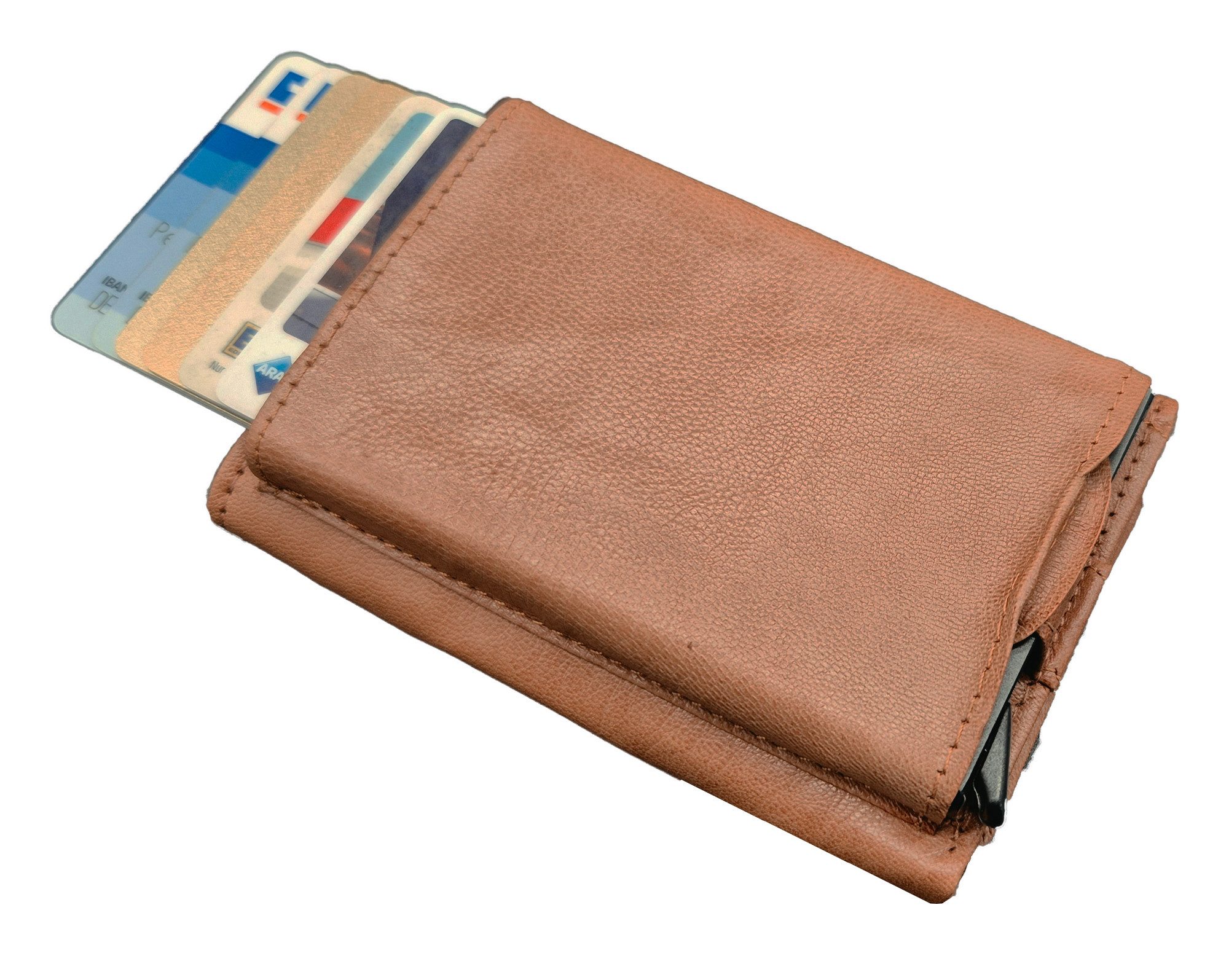 Einkaufszauber Smart-Wallet Echt Leder Card Wallet Kreditkartenetui, Geldscheinfach - Scheine müssen nicht gefaltet werden