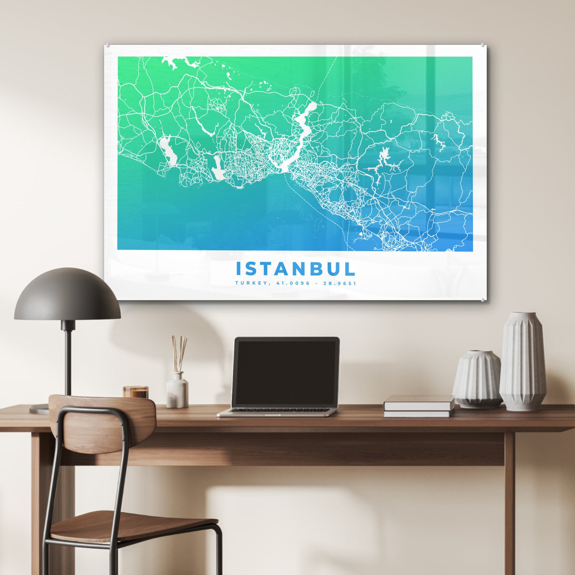 Acrylglasbilder Istanbul St), MuchoWow - Stadtplan, & (1 Wohnzimmer Türkei - Schlafzimmer Acrylglasbild