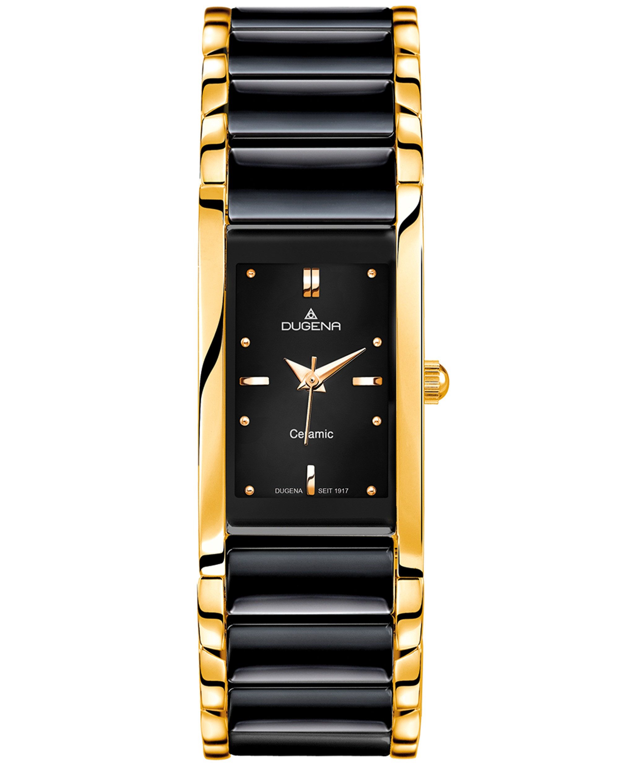 Dugena Keramikuhr Dugena Damen-Uhr Quadra Schwarz Quarz Keramik-Band Gold-Ton 4460591