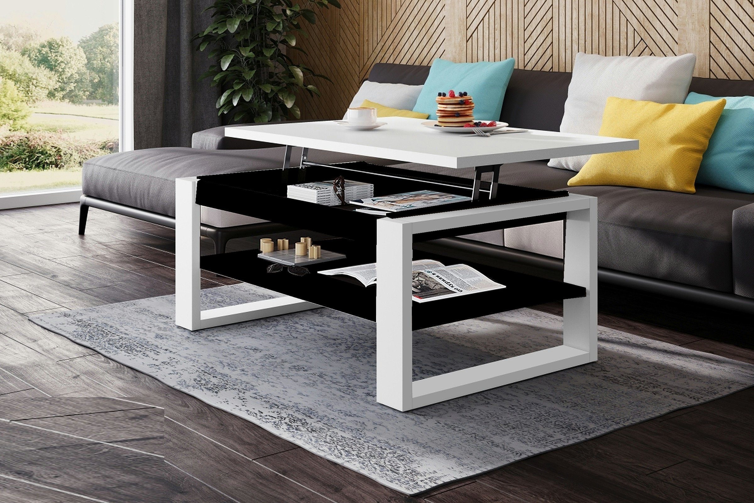 Couchtisch Esstisch Multifunktion Arbeitstisch Weiß designimpex Design Ablage - Tisch Schwarz matt Couchtisch Nuo matt