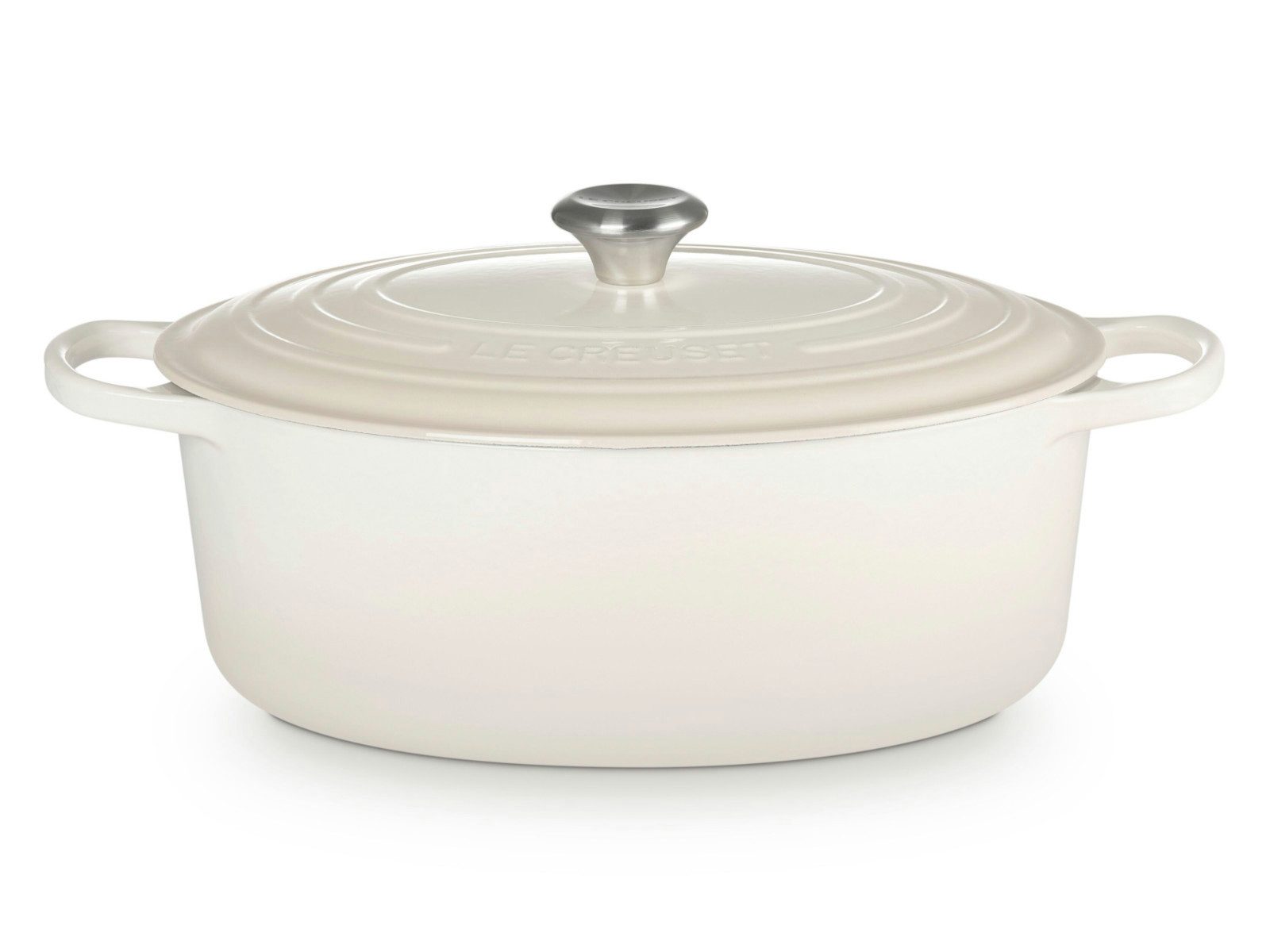 LE CREUSET Bräter Bräter Signature oval meringue 33cm, Emailliertes Gusseisen