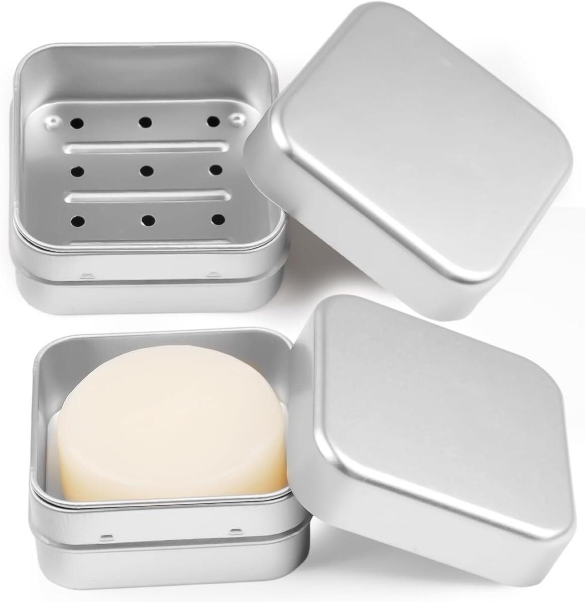 FELIXLEO Seifenablage 2 Stück Rasierseife Box Herren Aluminium Seifendose Reise Wasserdicht, 2-St.