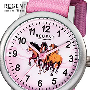 Regent Quarzuhr Regent Kinder-Armbanduhr rosa Analog F-729, Kinder Armbanduhr rund, klein (ca. 29mm), Textilarmband