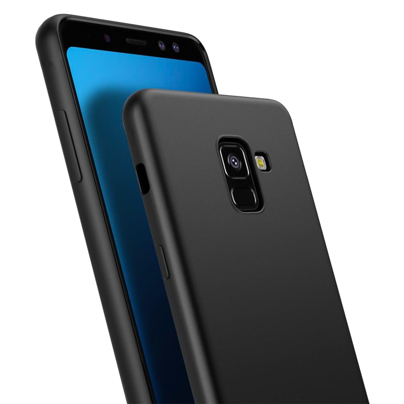 CoolGadget Handyhülle Handy Schutzhülle für Samsung Galaxy A8 Plus 2018 matt schwarz 6 Zoll, Silikon TPU Hülle Schutz Tasche Cover schlicht Slim Case
