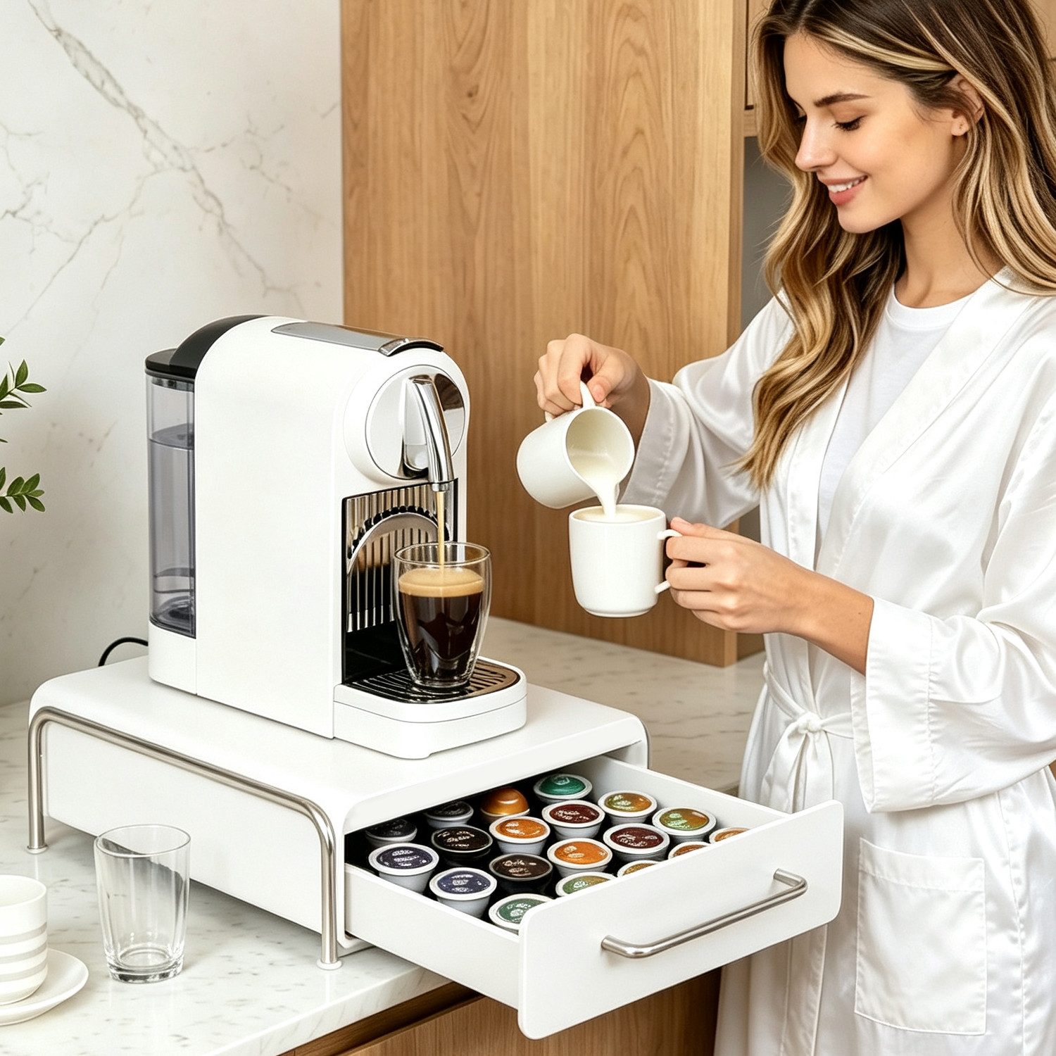 OSTWOLKE Kapselspender Kaffee Kapselhalter Kapseln Aufbewahrung Schublade für 30 Kapseln, mit abnehmbarem Schubladeneinsatz – Bild 5 von 5